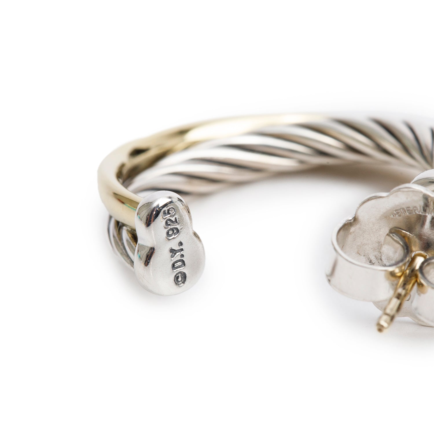David Yurman Sterling Silver & 18k Yellow Gold Cable Crossover Hoop Earrings