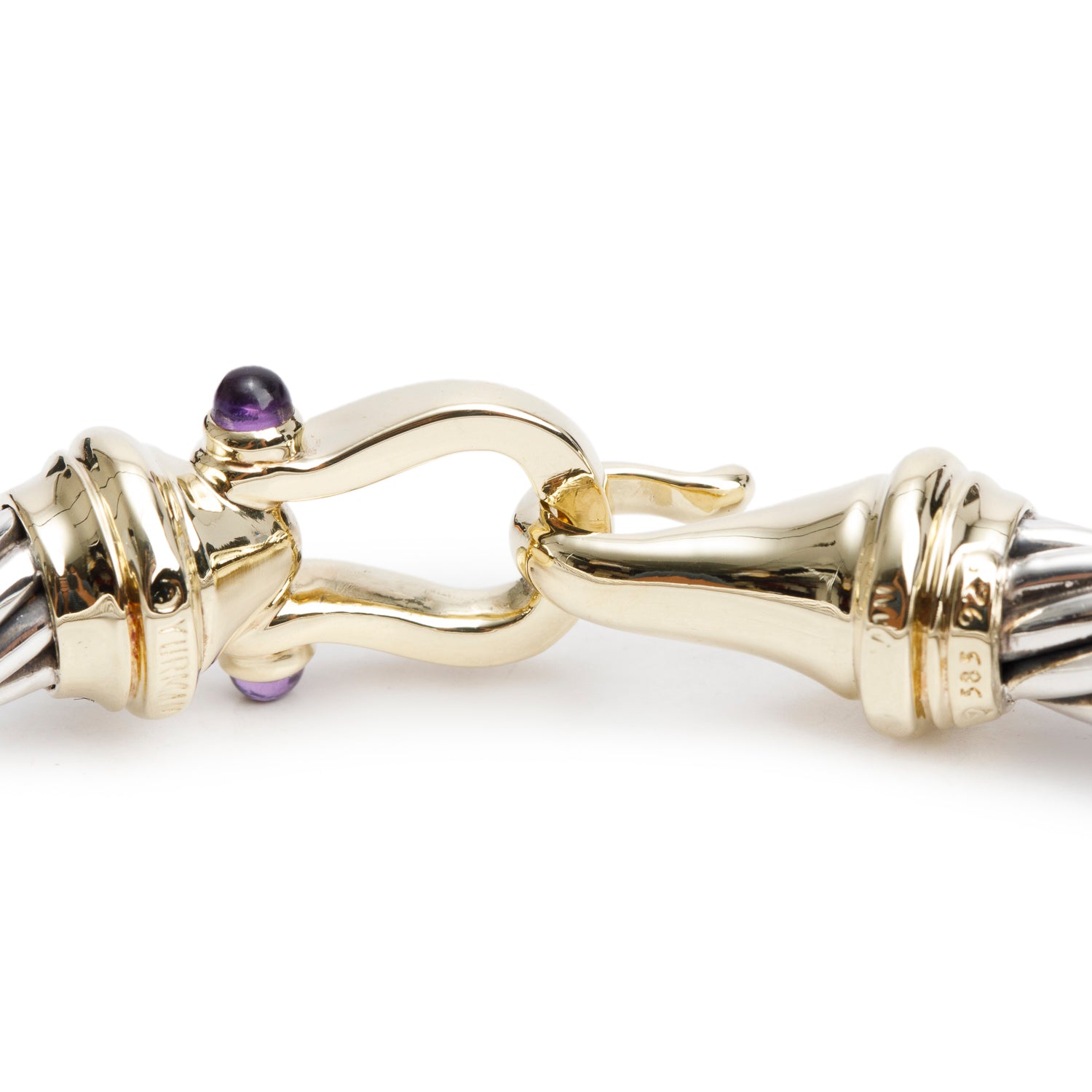 David Yurman Sterling Silver & 14k Yellow Gold Amethyst 7 MM Cable Buckle Bracelet