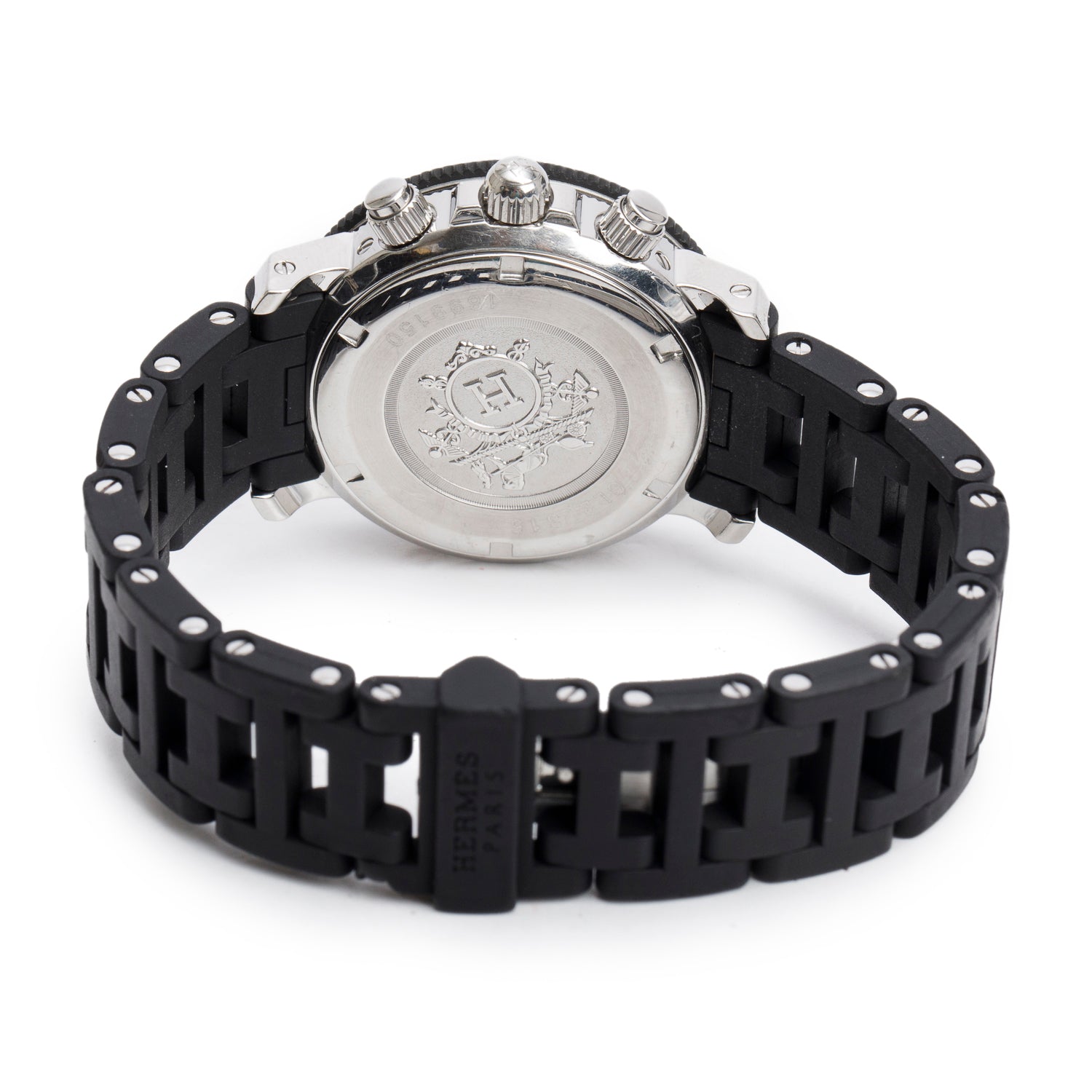 Hermes Stainless Steel Clipper 33 MM Chronograph Quartz Watch Black Dial