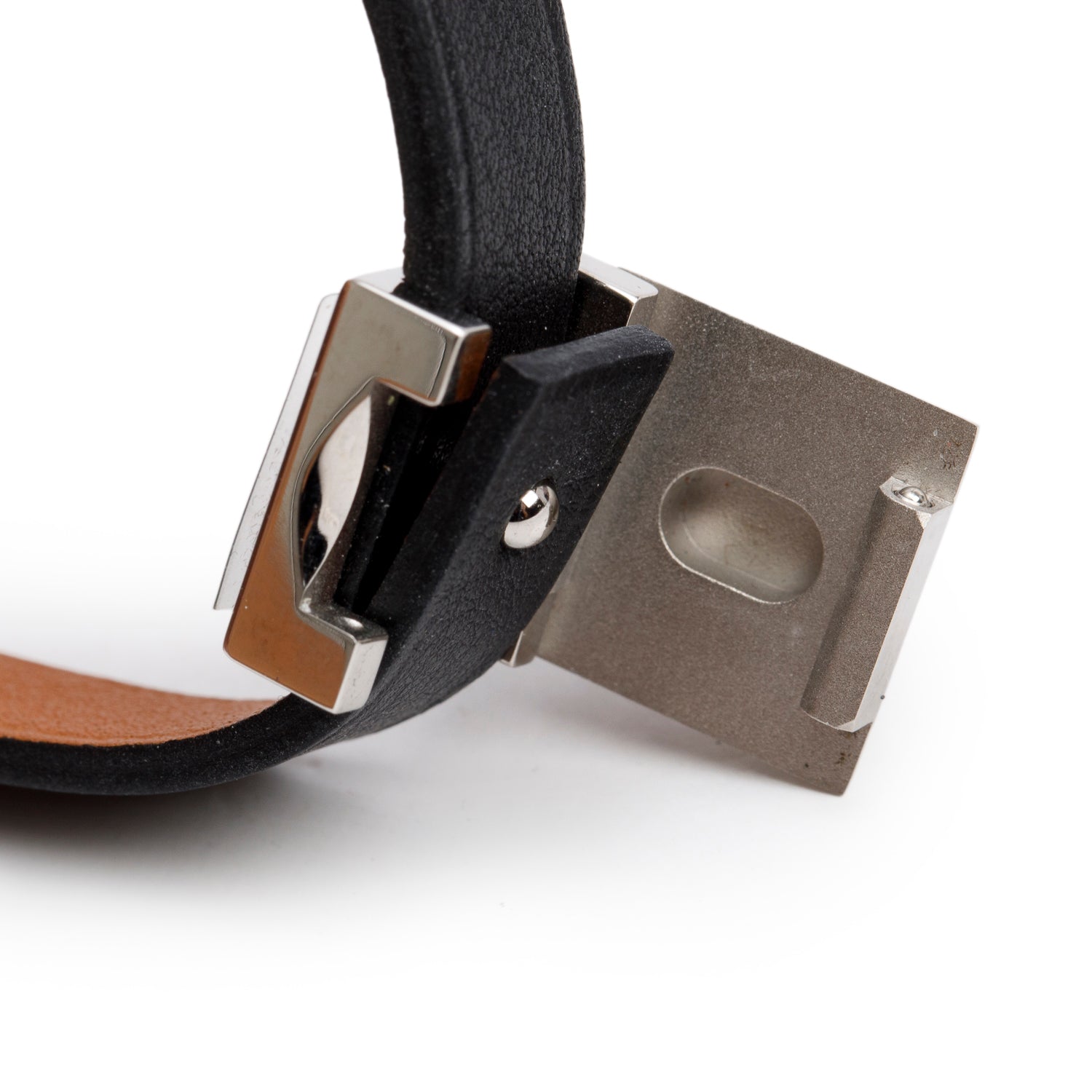 Hermes Palladium Plated Black Swift Calfskin Leather Medor Infini Double Tour Bracelet, Size T2 w/ Box