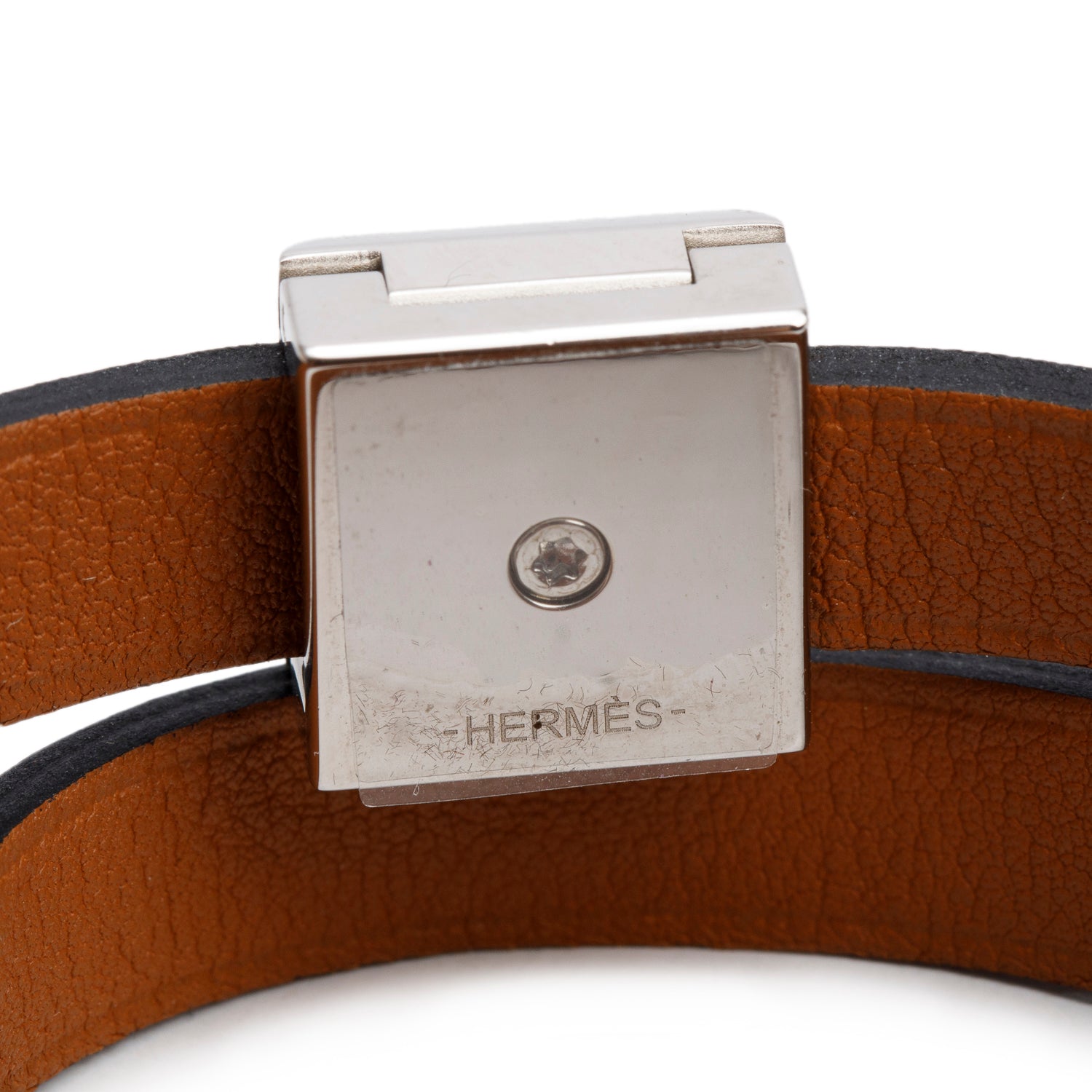 Hermes Palladium Plated Black Swift Calfskin Leather Medor Infini Double Tour Bracelet, Size T2 w/ Box