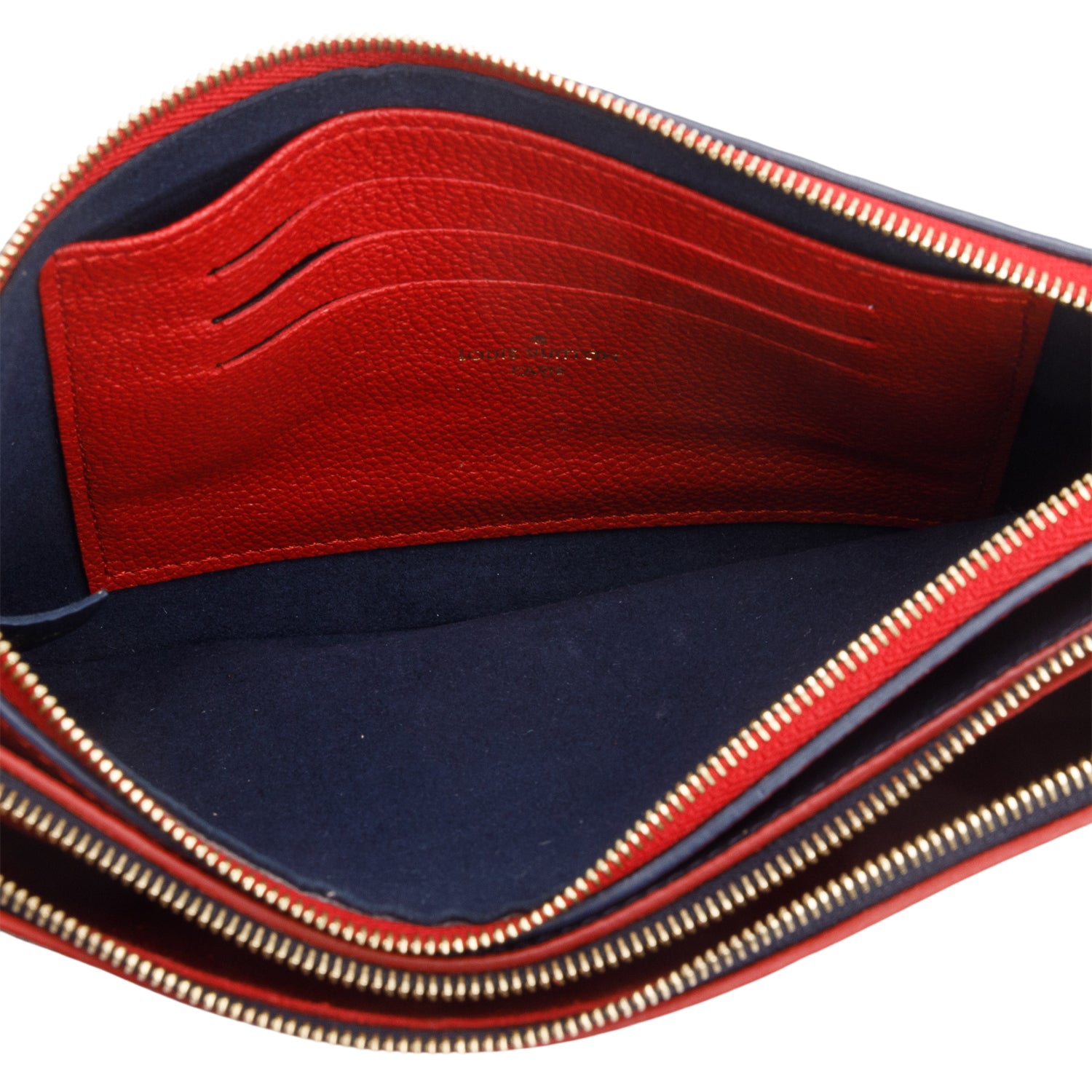 Louis Vuitton Navy/Red Empreinte Leather Double Zip Pochette w/ Strap, Box and Receipt