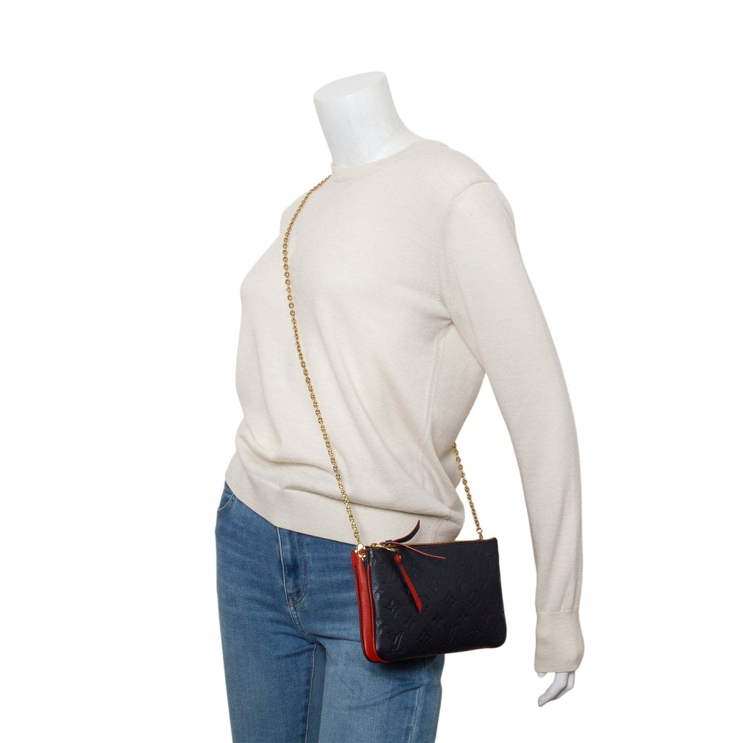 Louis Vuitton Navy/Red Empreinte Leather Double Zip Pochette w/ Strap, Box and Receipt