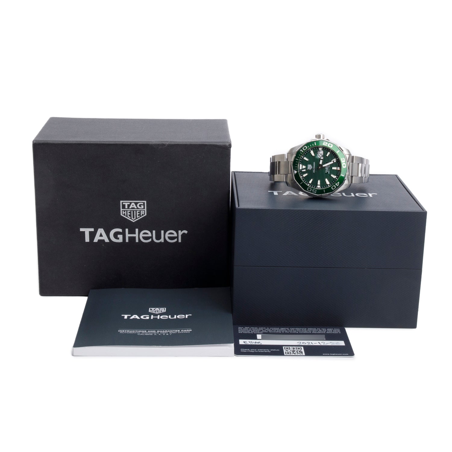 Tag Heuer Stainless Steel Calibre 5 Aquaracer 43 MM Green Dial Automatic Watch WAY201S w/ Box & Papers