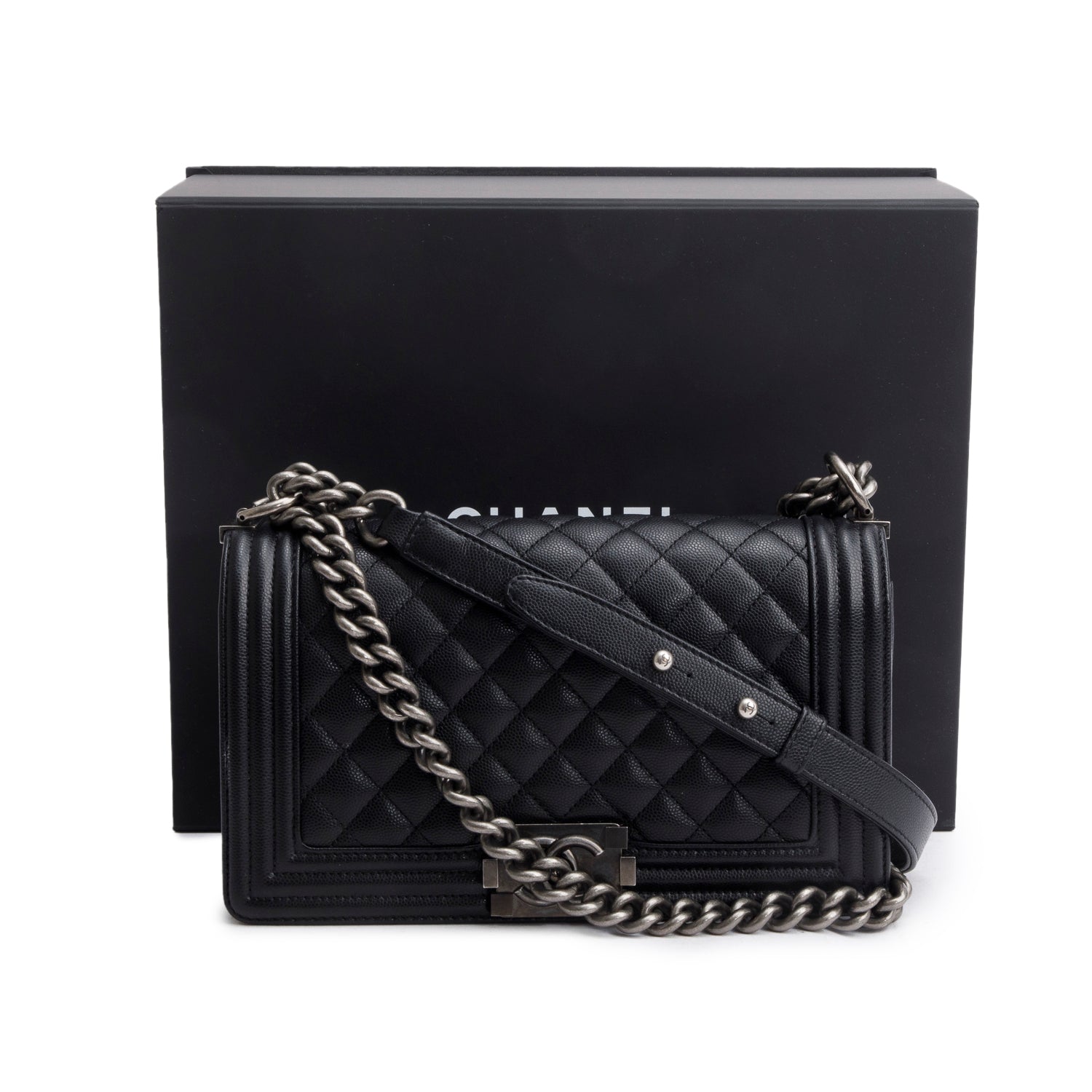 Chanel 2025 Black Caviar Quilted Medium Boy Bag w/ Box & Receipt