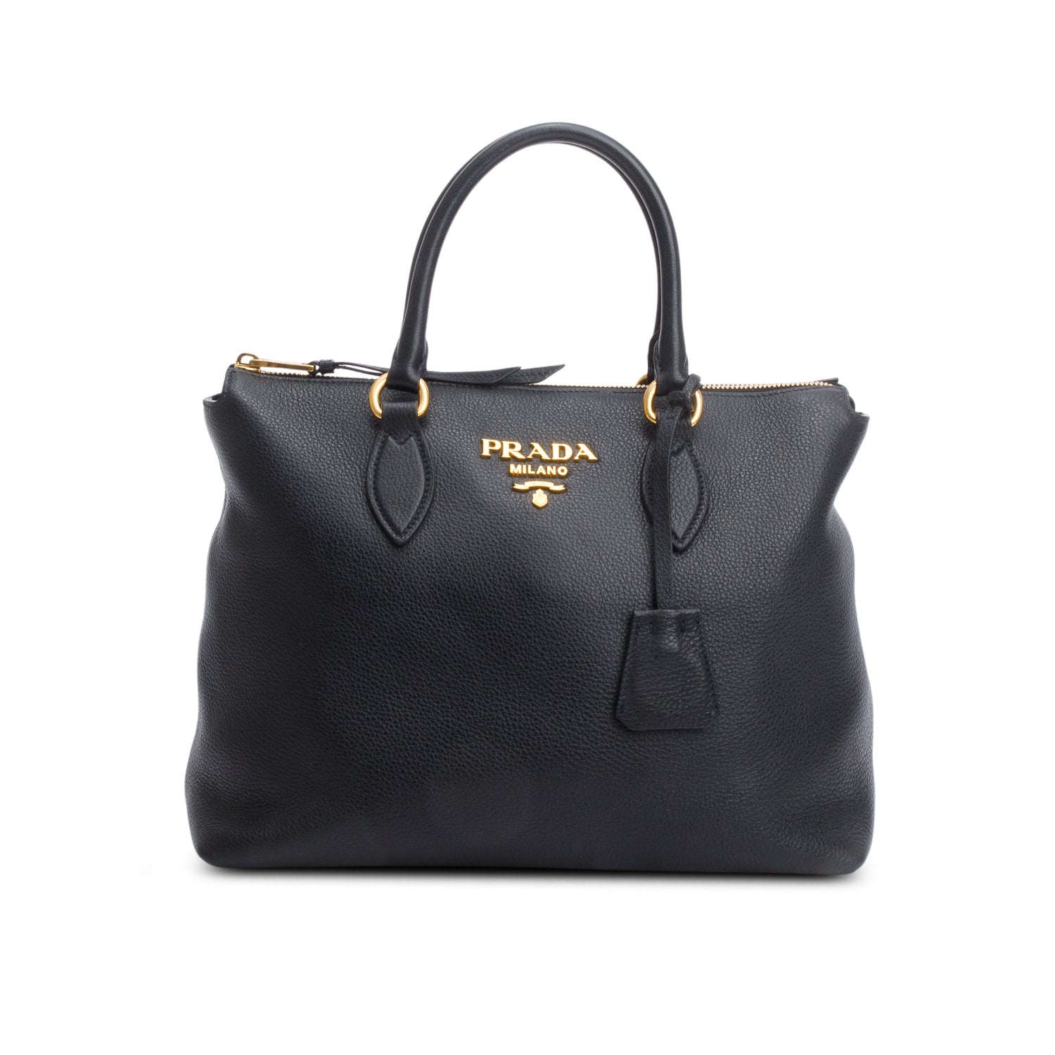 Prada Black Vitello Daino Small Zip Tote w/ Strap