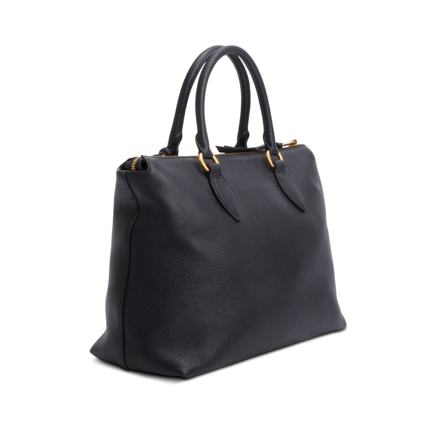 Prada Black Vitello Daino Small Zip Tote w/ Strap