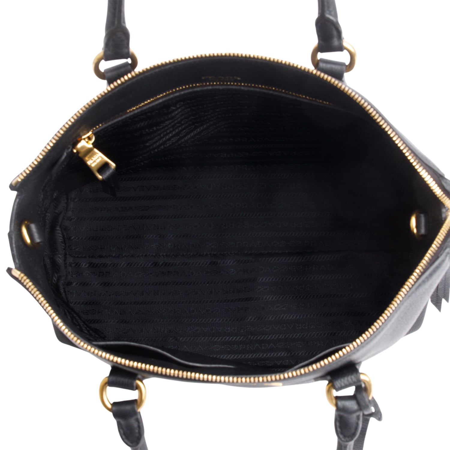 Prada Black Vitello Daino Small Zip Tote w/ Strap