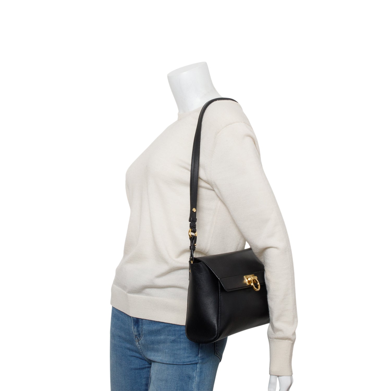Ferragamo Black Calfskin Abbey Shoulder Bag