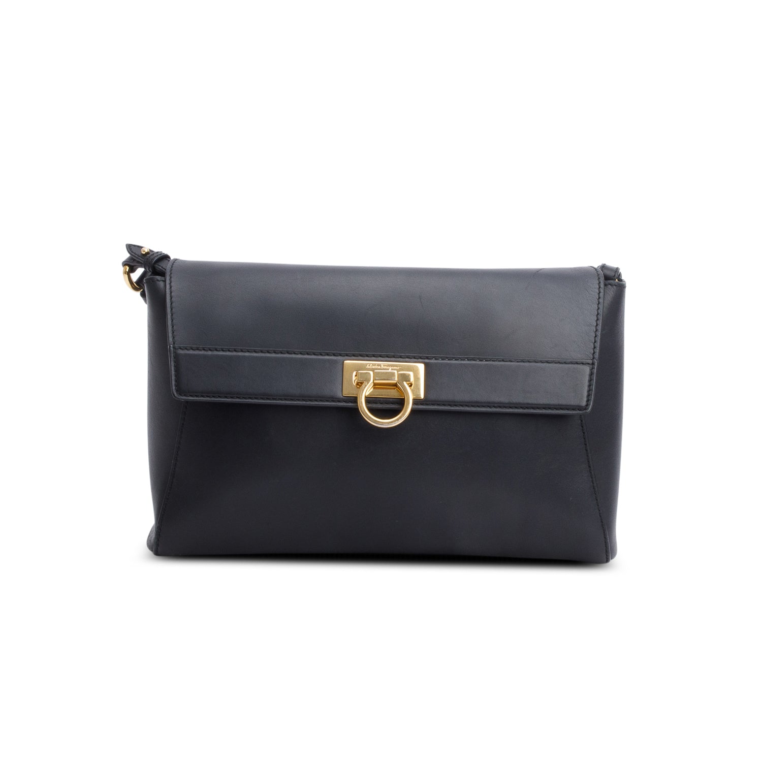 Ferragamo Black Calfskin Abbey Shoulder Bag