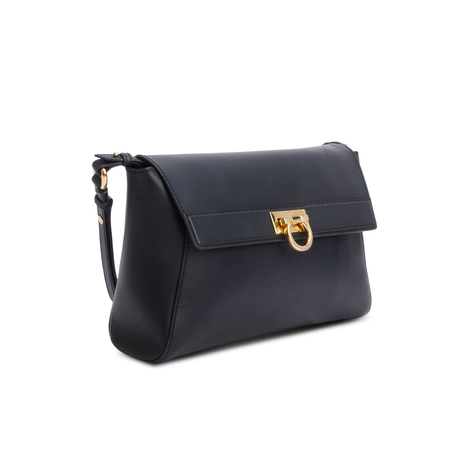 Ferragamo Black Calfskin Abbey Shoulder Bag
