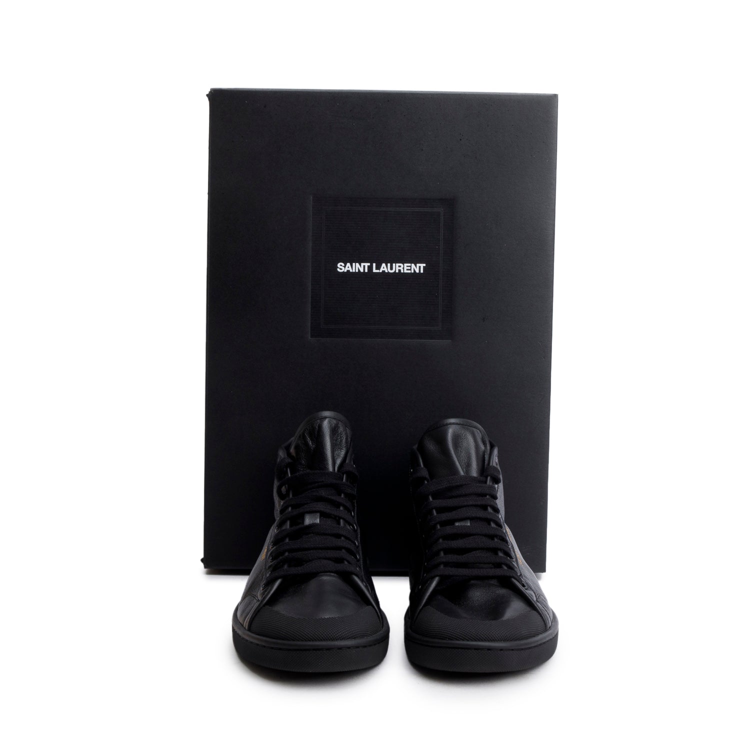 Saint Laurent Black Lambskin Leather Court Classic Hight Top Sneakers, Men's Size 42 w/ Box