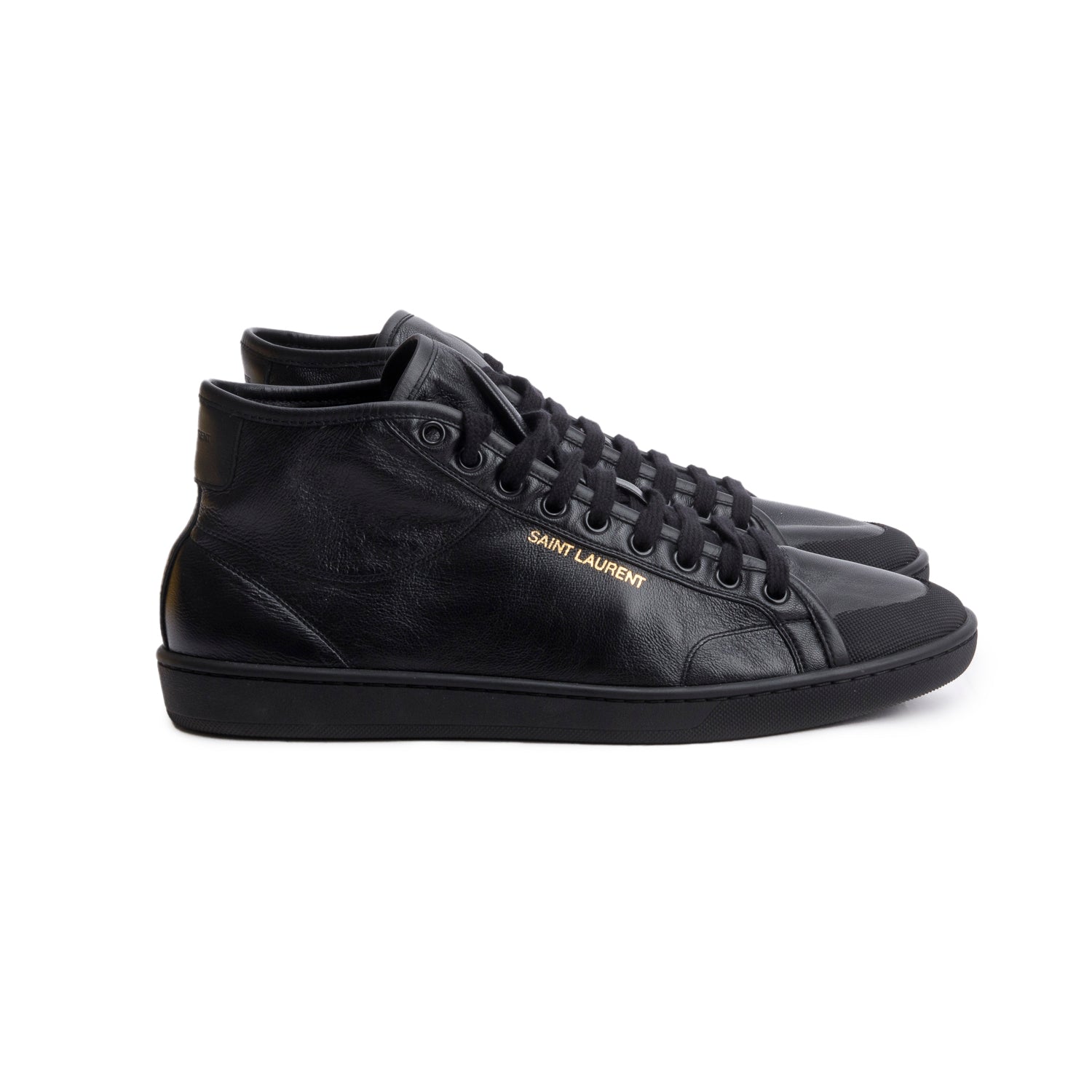 Saint Laurent Black Lambskin Leather Court Classic Hight Top Sneakers, Men's Size 42 w/ Box