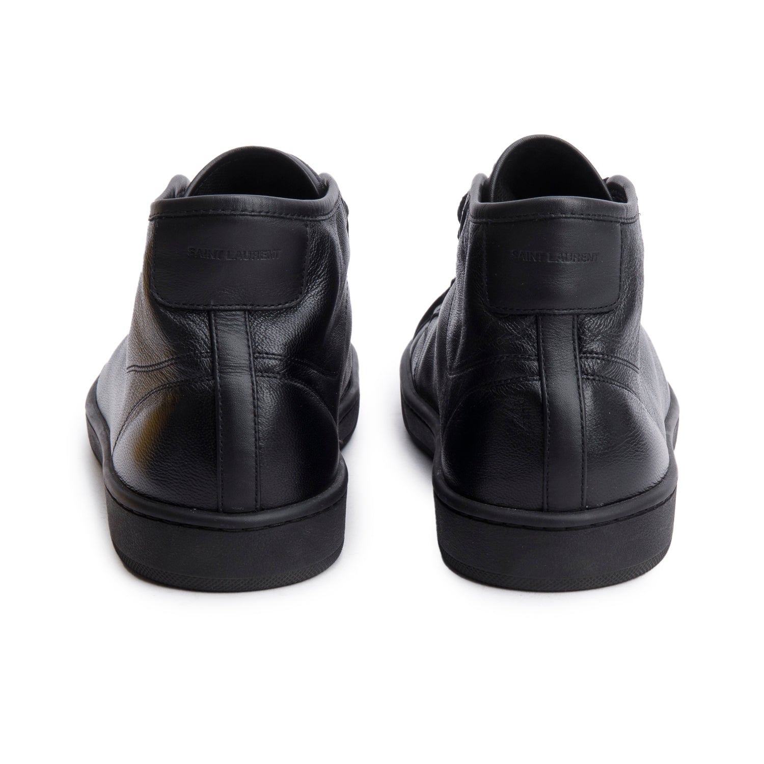 Saint Laurent Black Lambskin Leather Court Classic Hight Top Sneakers, Men's Size 42 w/ Box