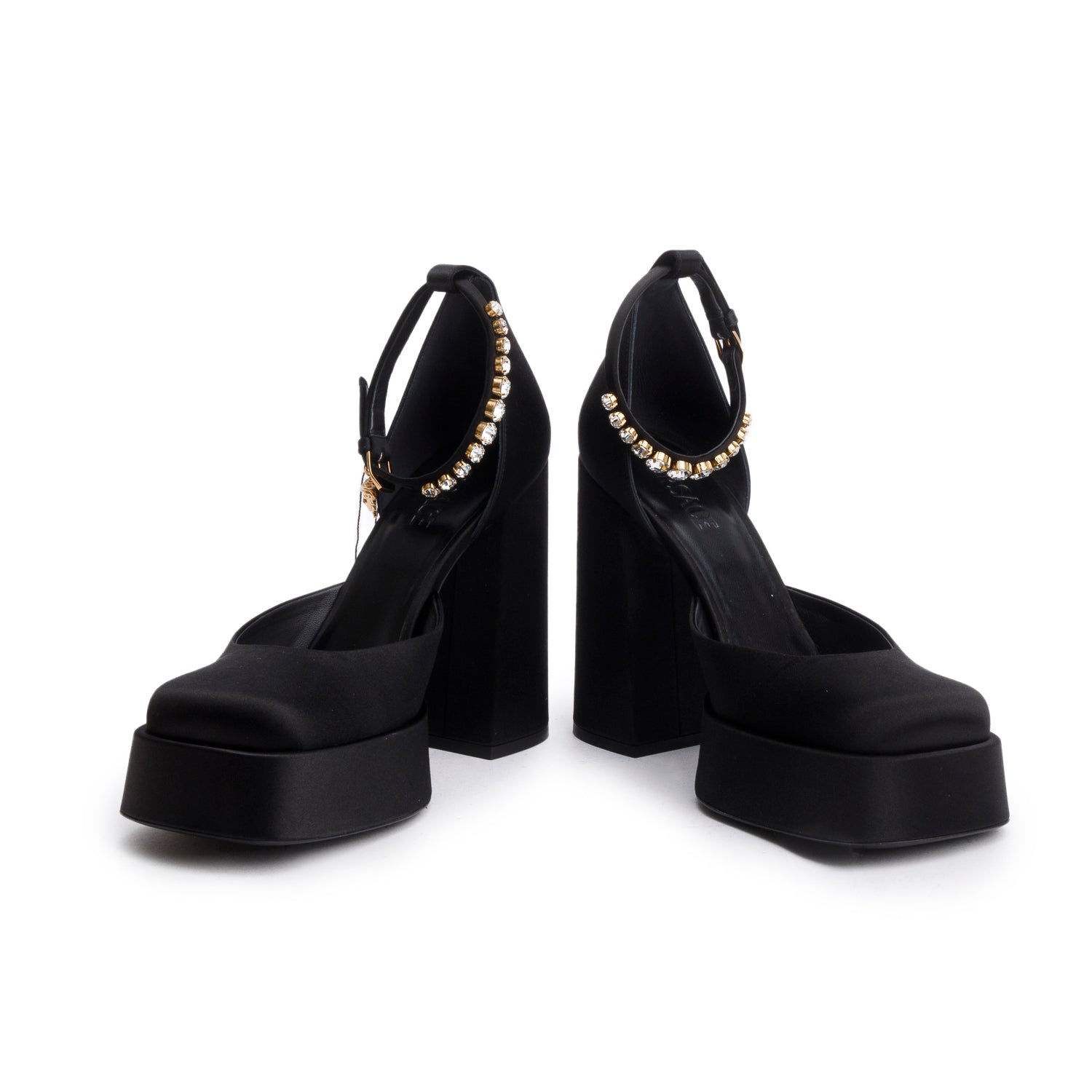 Versace Black Satin Medusa Aevitas Platform Pumps, Size 41 w/ Box