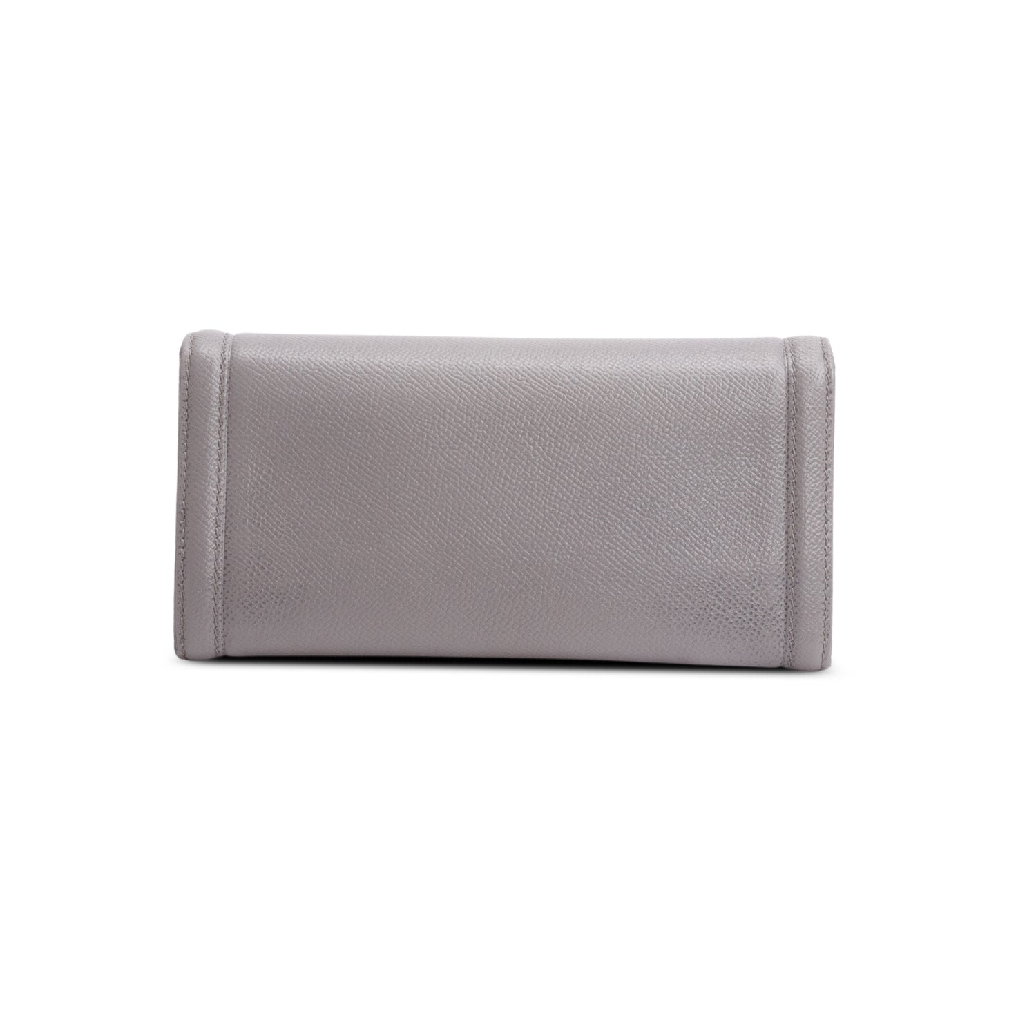 Ferragamo Grey Grained Leather Continental Vara Bow Wallet
