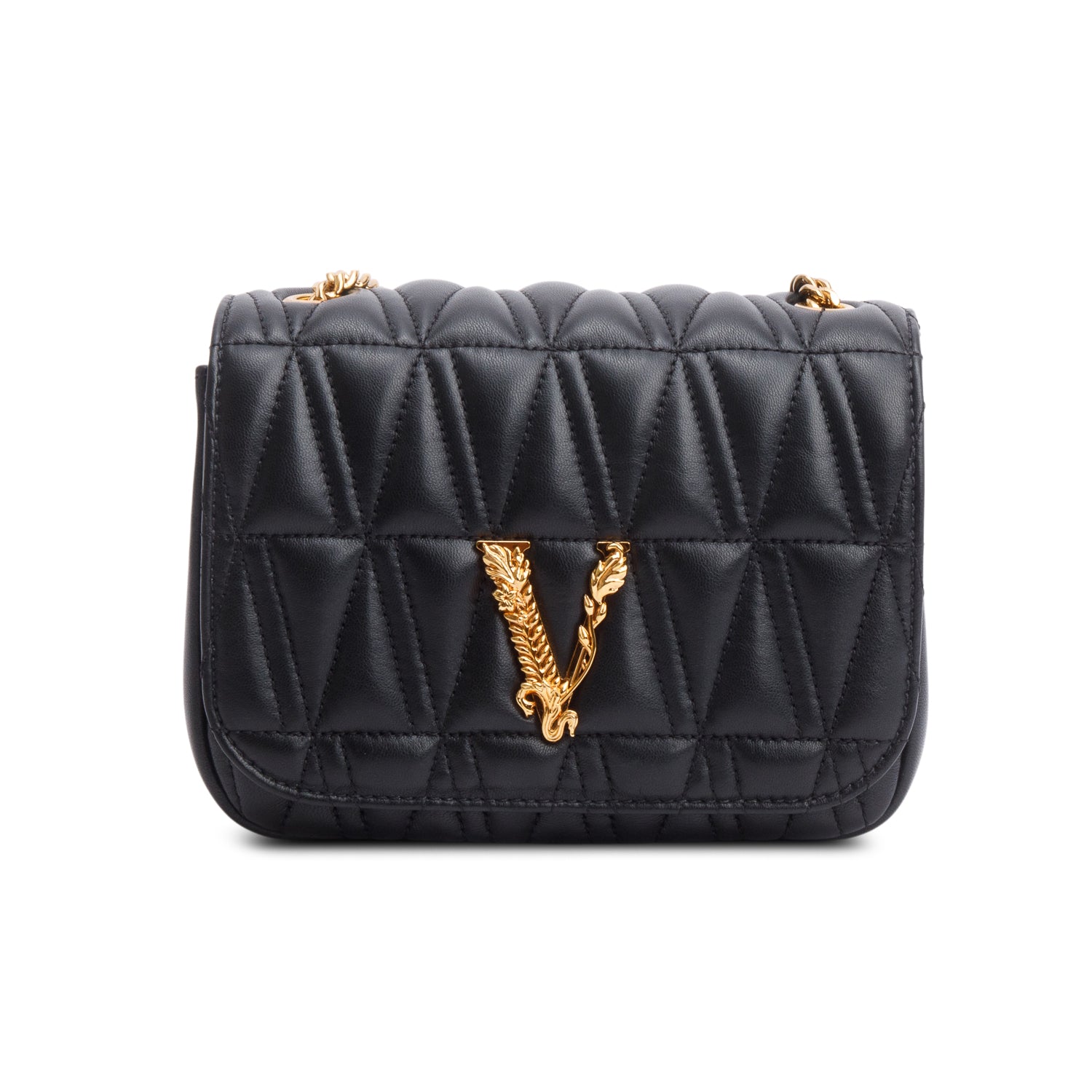 Versace Black Quilted Leather Virtus Shoulder Bag w/ Box