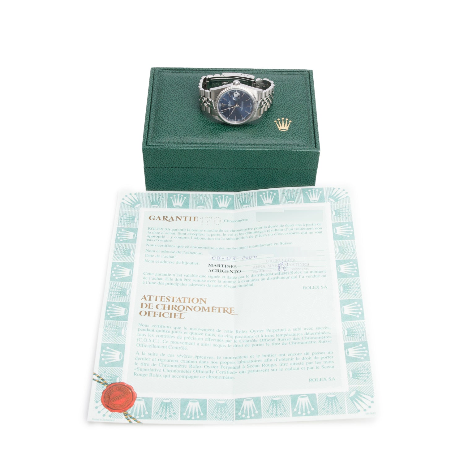 Rolex Stainless Steel Datejust 36 MM Automatic Watch Blue Dial 16220 w/ Box & Papers