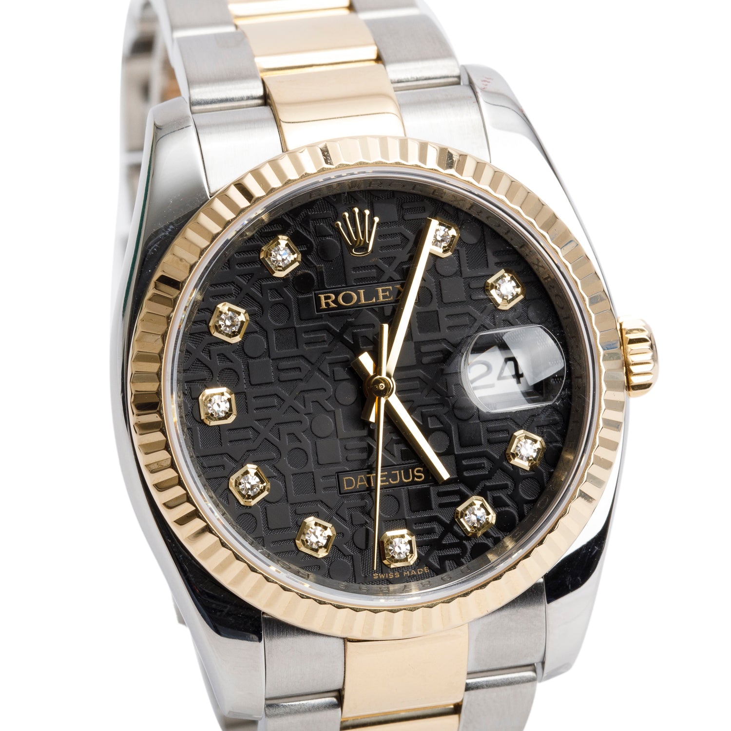 Rolex Stainless Steel & 18k Yellow Gold Datejust 36 MM Watch Black Diamond Dial 116233 w/ Box