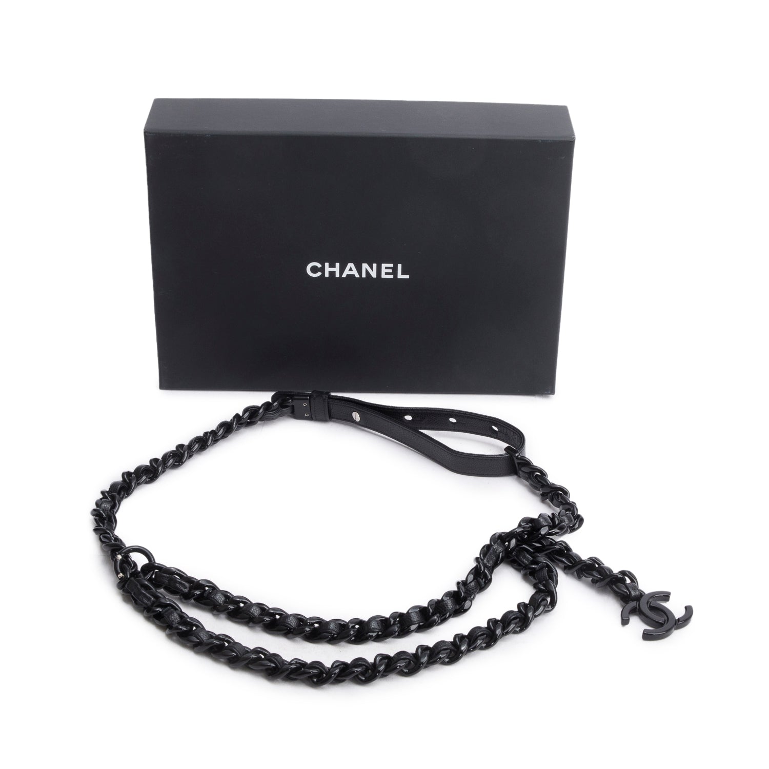 Chanel So Black CC Woven Caviar Leather Chain Link Belt w/ Box