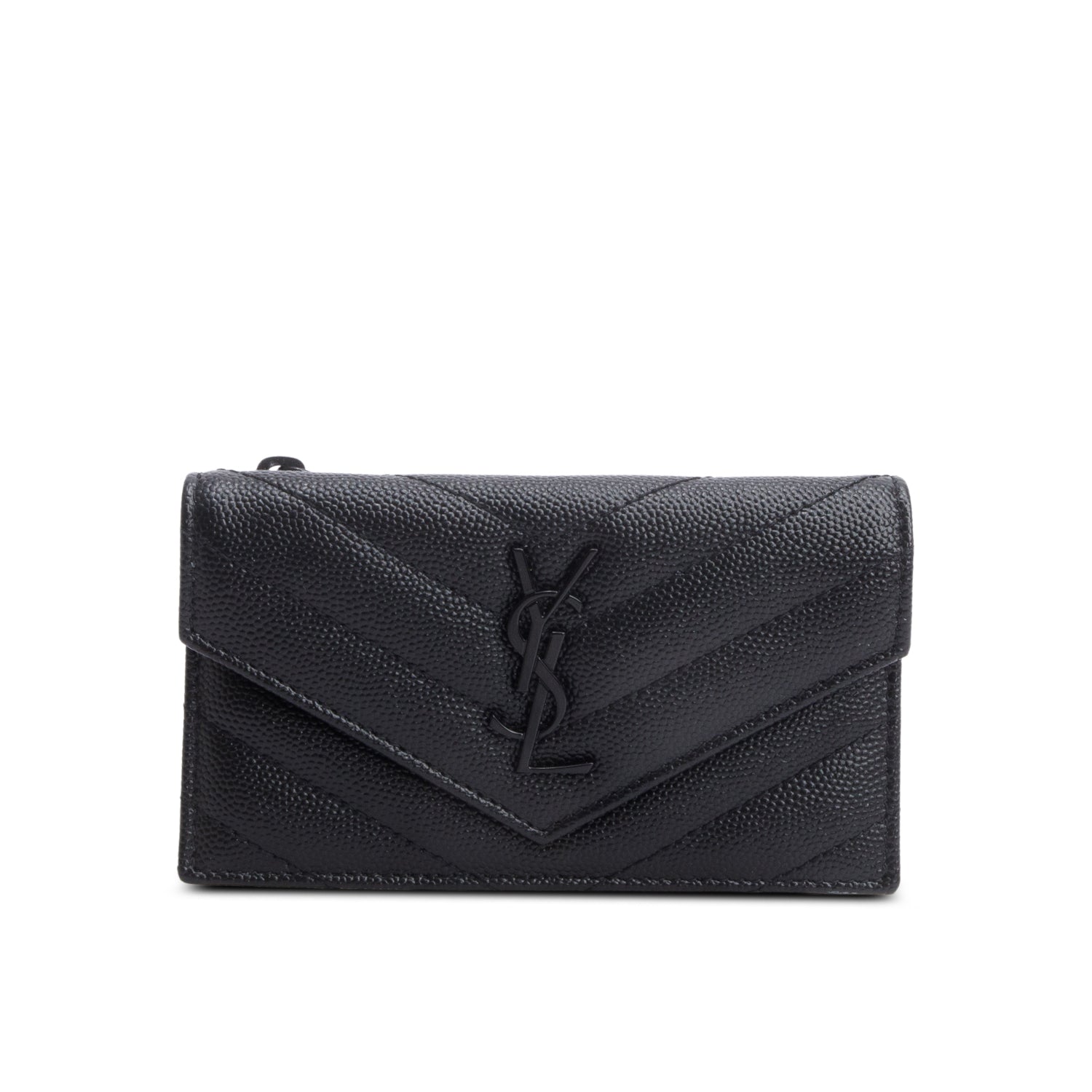 Saint Lauren 2021 Black Grain De Poudre Leather Cassandre Fragments Flap Card Case
