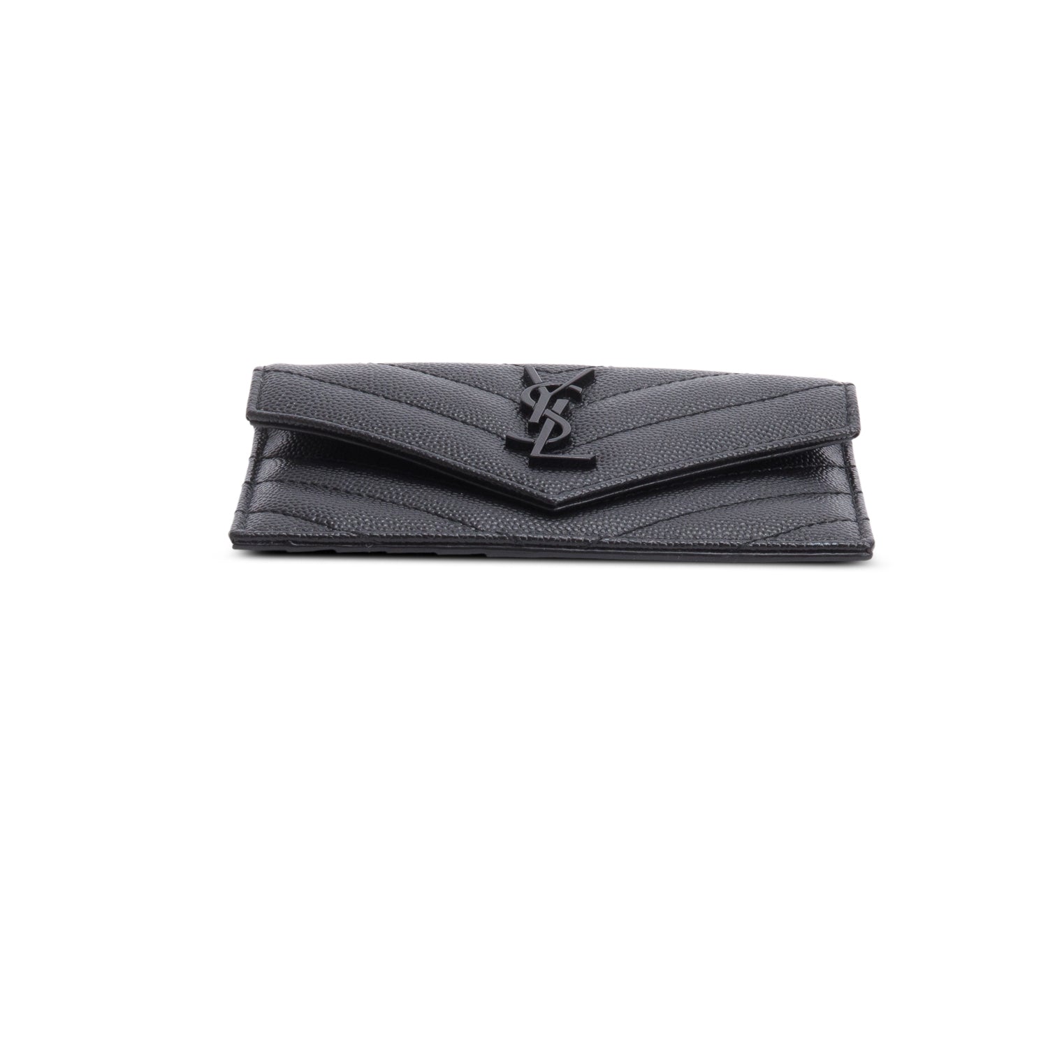Saint Lauren 2021 Black Grain De Poudre Leather Cassandre Fragments Flap Card Case