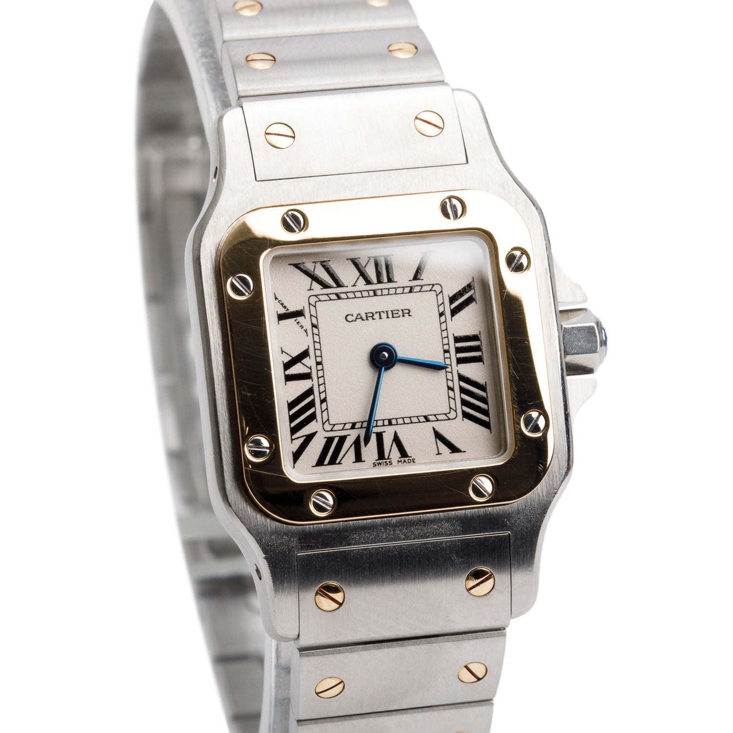 Cartier Stainless Steel & 18k Yellow Gold Santos De Cartier Galbee Quartz Watch, Small Model 1567 w/ Box & Papers