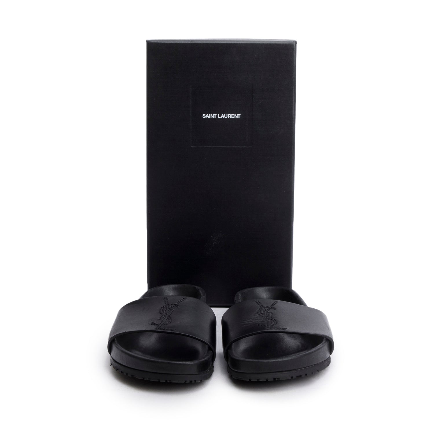 Saint Laurent Black Leather Jimmy Joan Slide Sandals, Size 39 w/ Box