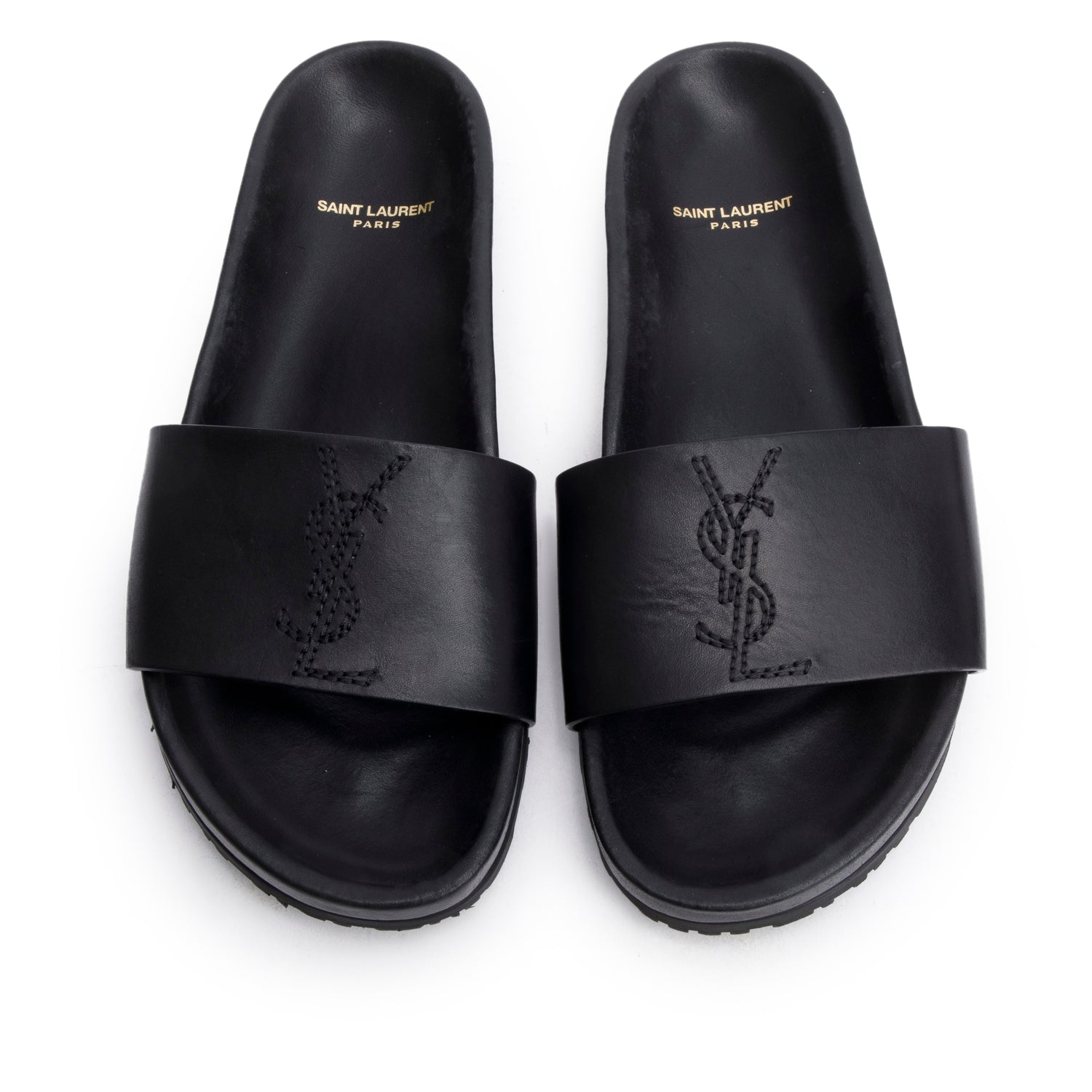 Saint Laurent Black Leather Jimmy Joan Slide Sandals, Size 39 w/ Box