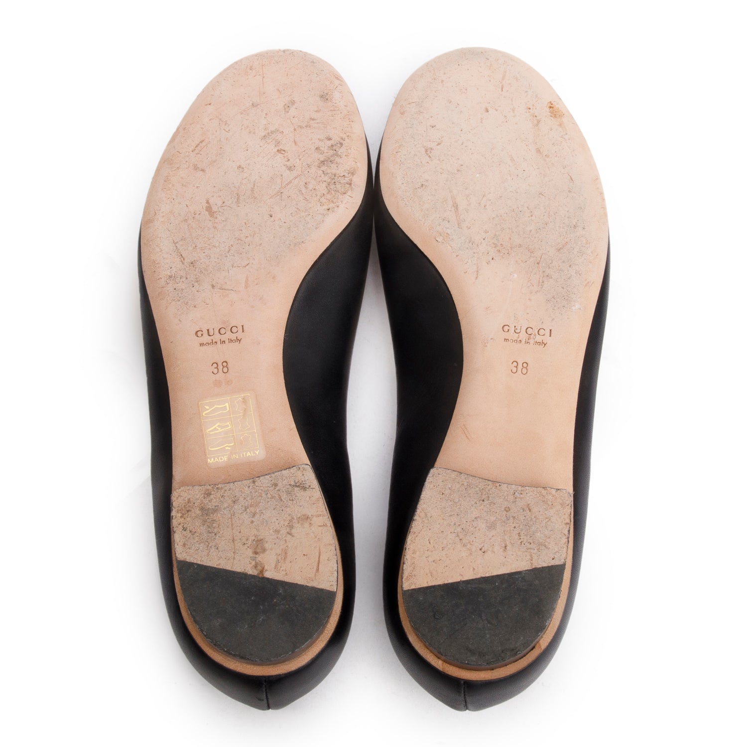 Gucci Black Leather Horsebit Accent Ballet Flats, Size 38