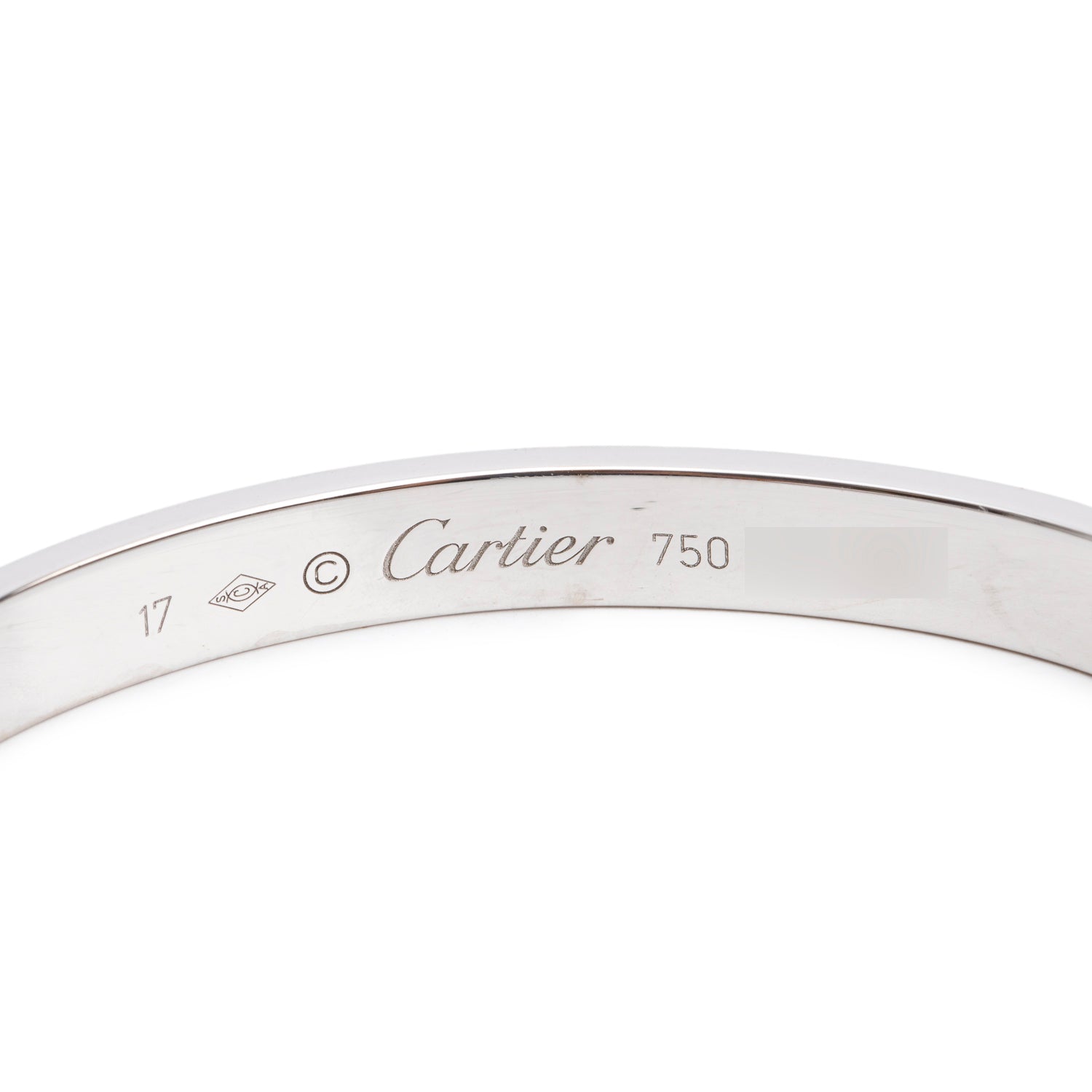 Cartier 18k White Gold Love Cuff, Size 17