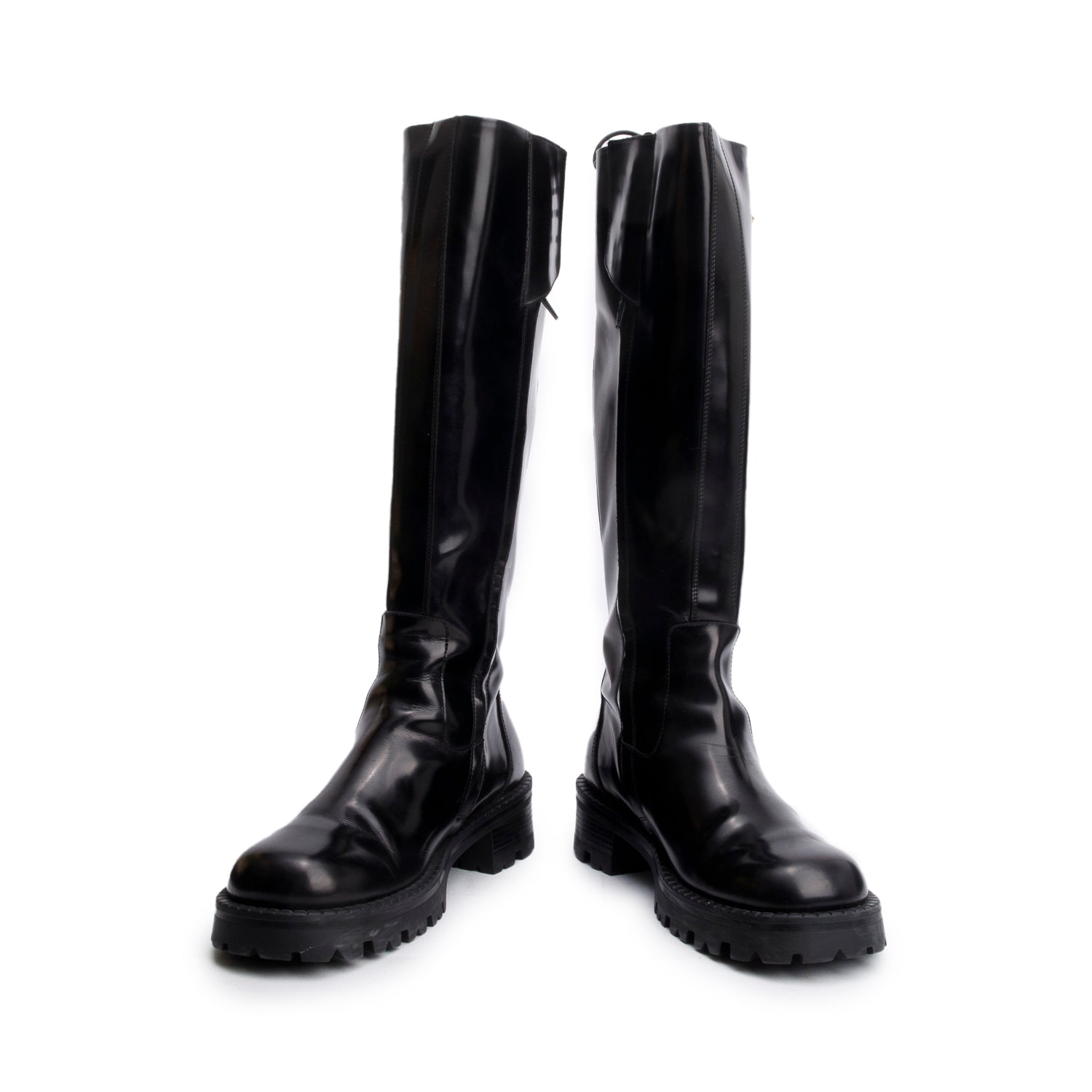 Versace Black Patent Leather Medusa Knee High Boots, Size 41 w/ Box