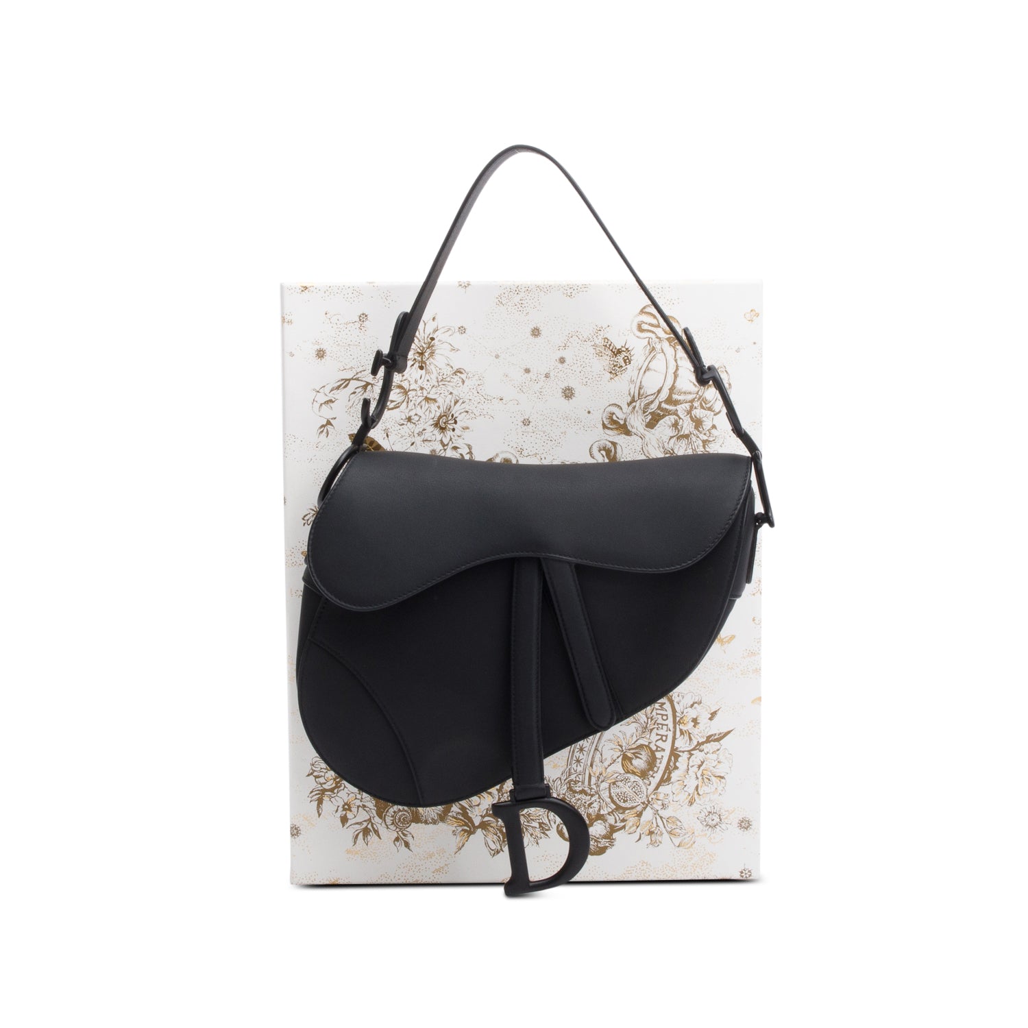 Christian Dior 2021 Black Ultramatte Calfskin Leather Medium Saddle Bag w/ Box