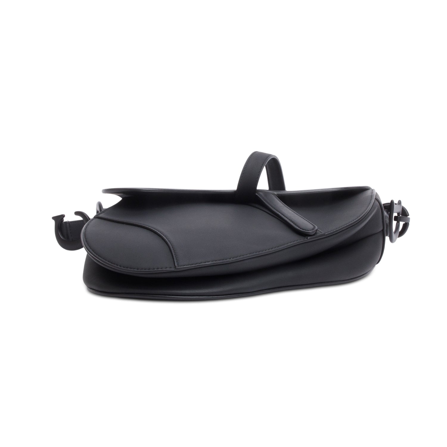 Christian Dior 2021 Black Ultramatte Calfskin Leather Medium Saddle Bag w/ Box