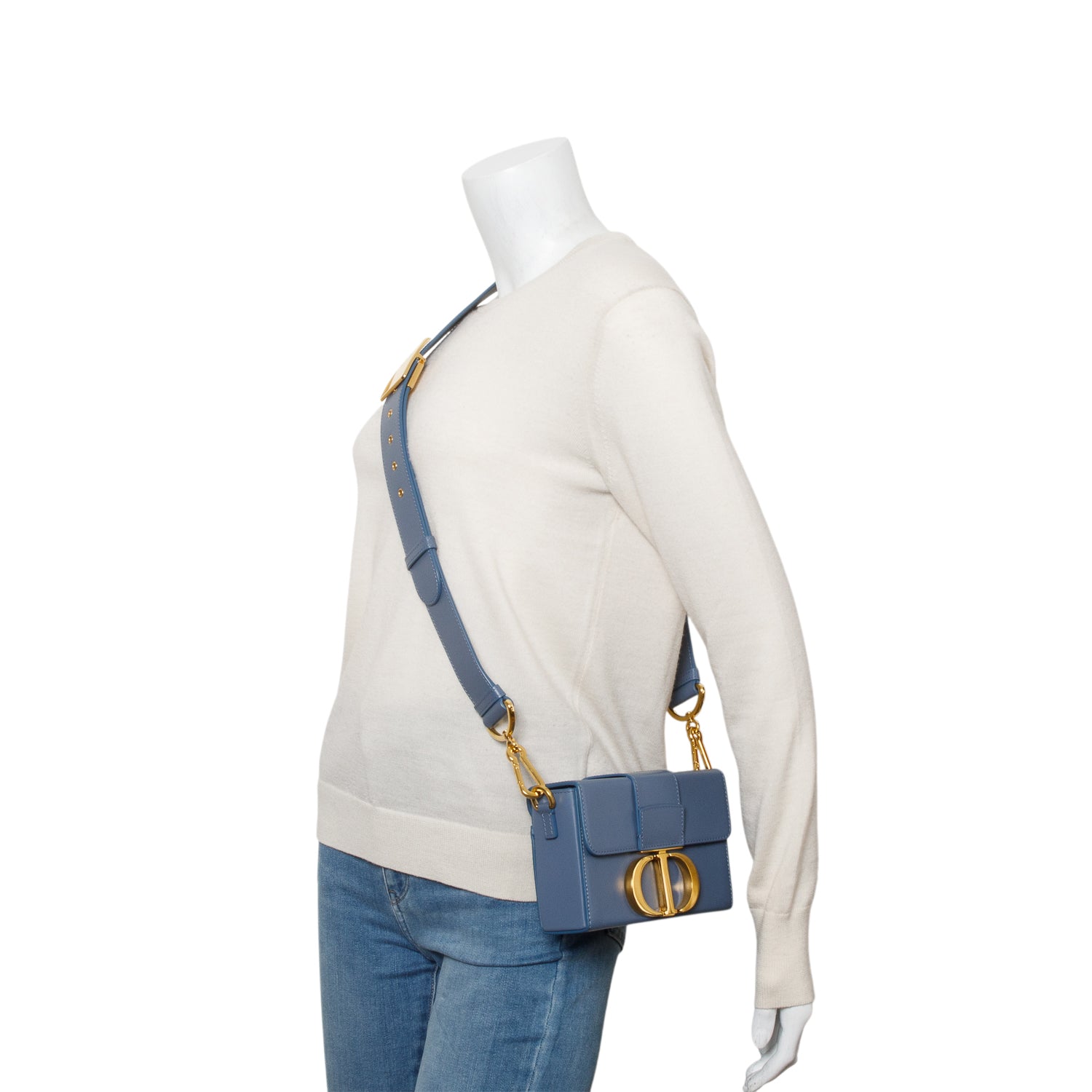 Christian Dior 2020 Blue Leather 30 Montaigne Box Bag w/ Strap, Box & Authenticity Card
