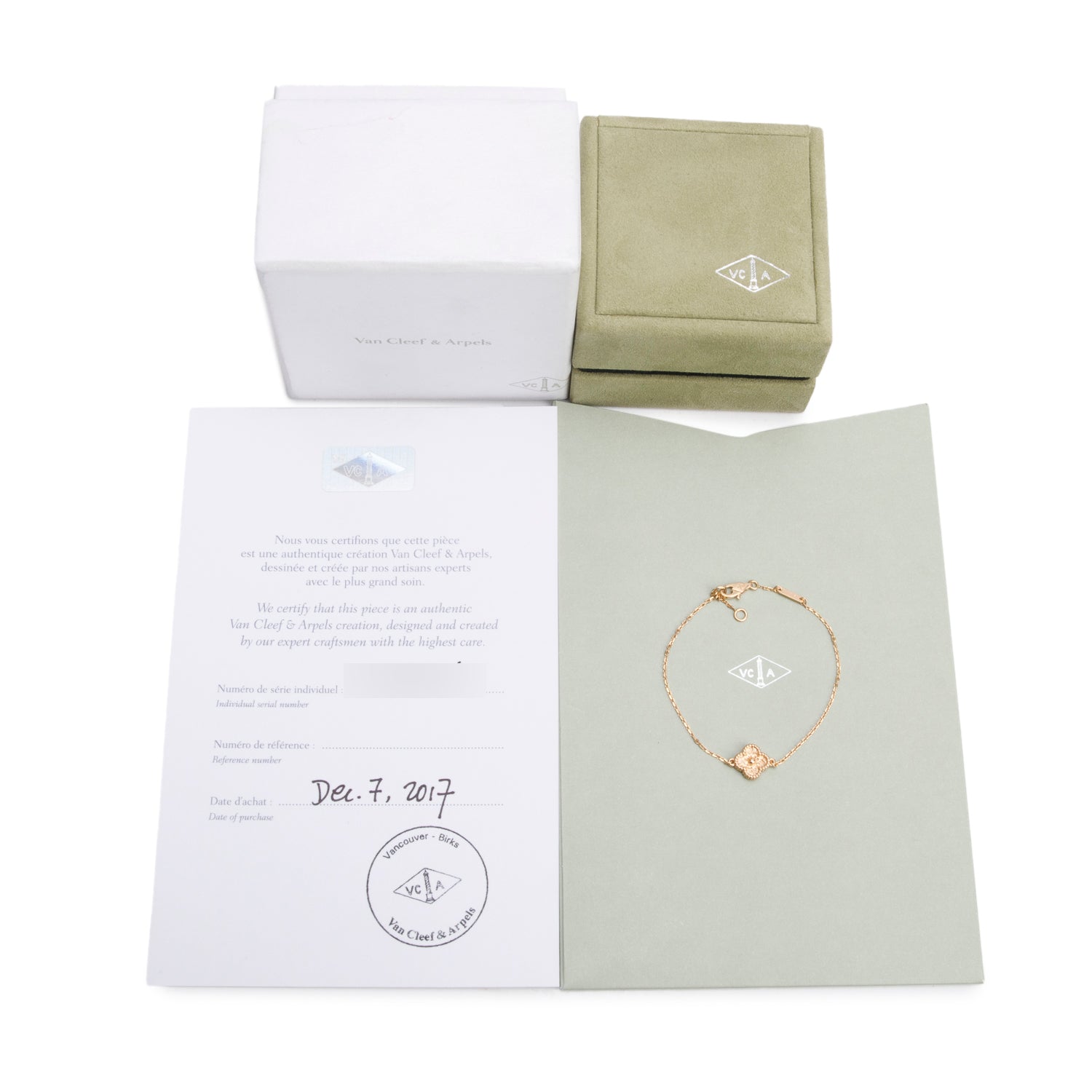 Van Cleef & Arpels 18k Rose Gold Sweet Alhambra 1 Motif Bracelet w/ Box & Certificate