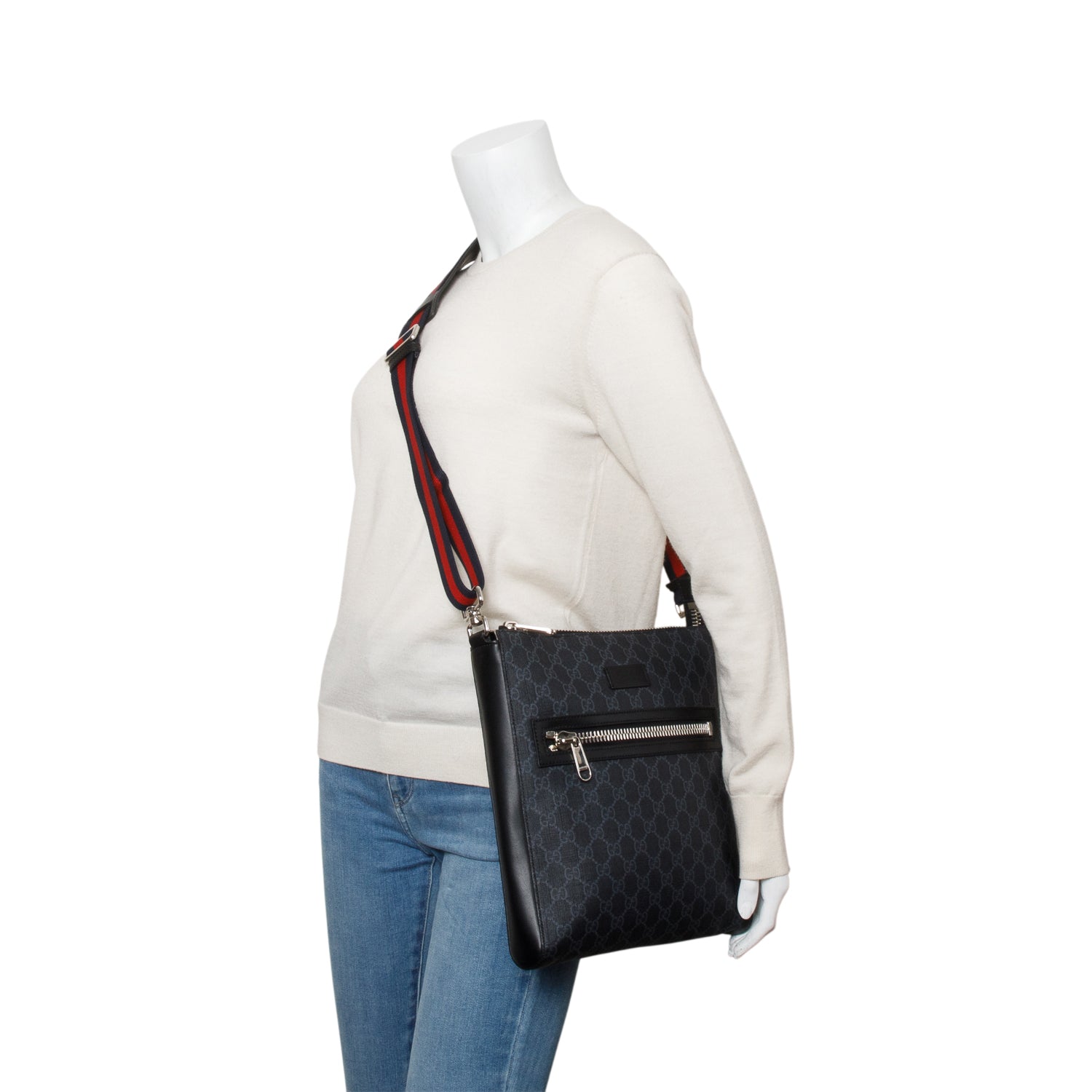 Gucci Black GG Supreme Canvas Calfskin Messenger Bag