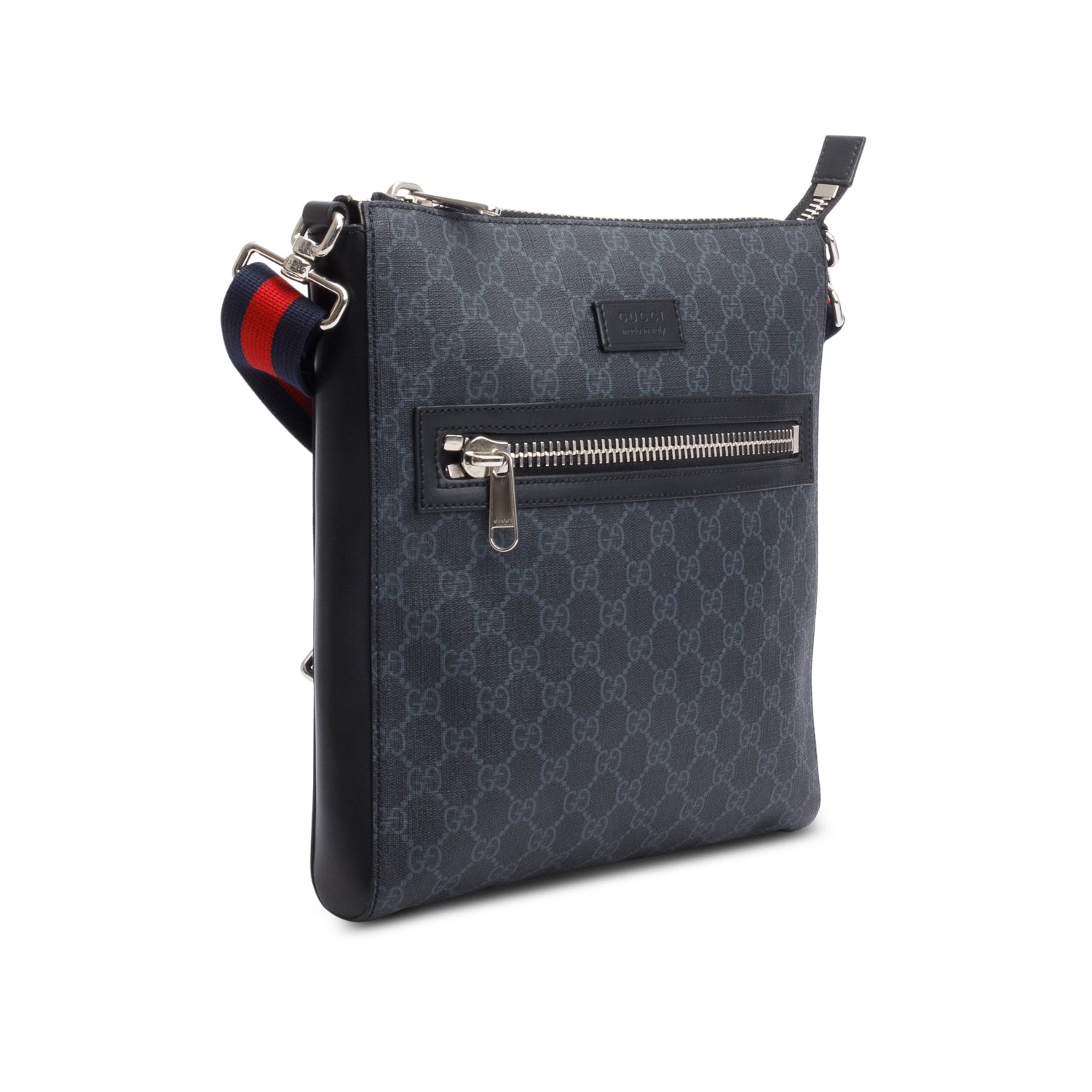 Gucci Black GG Supreme Canvas Calfskin Messenger Bag