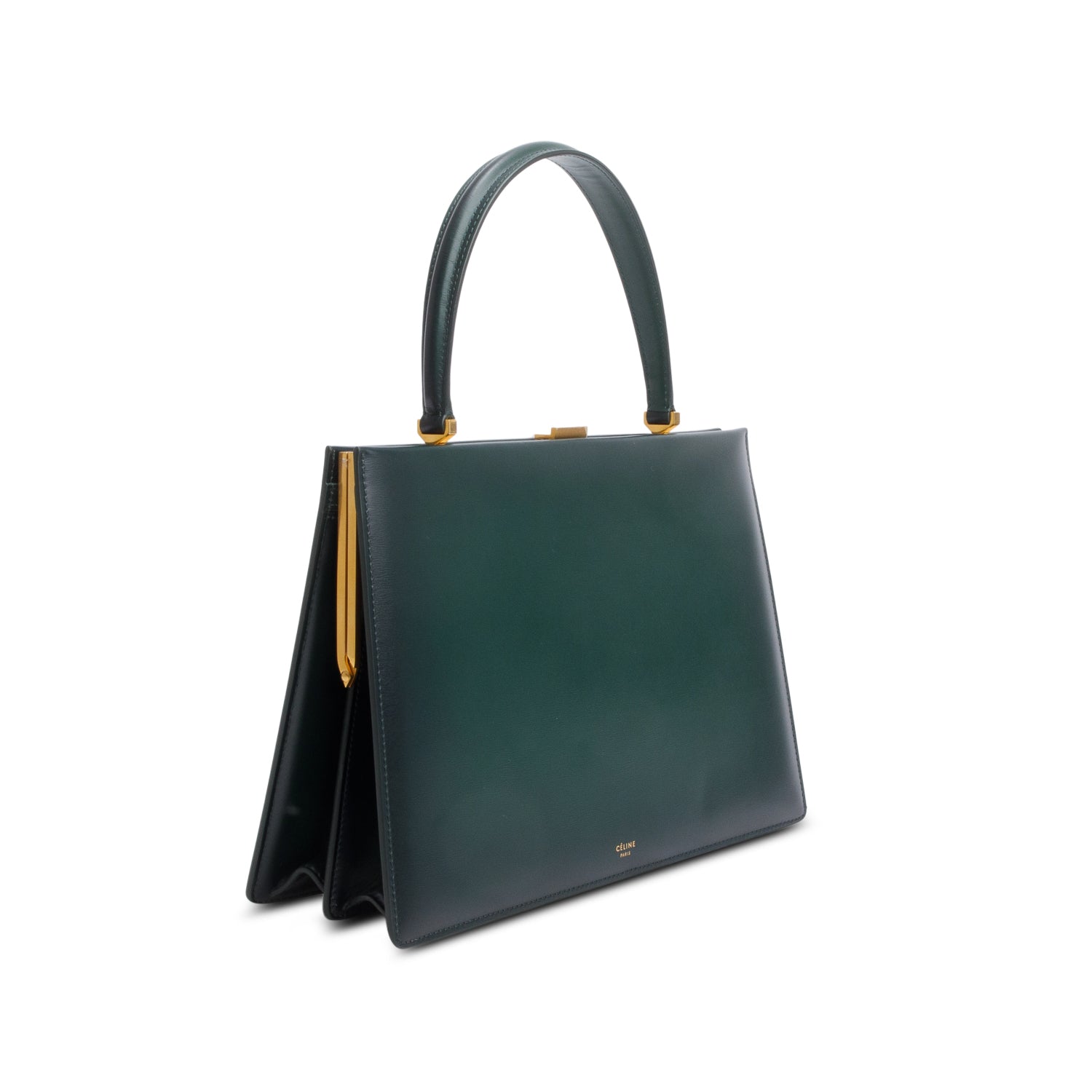 Celine Green Leather Clasp Medium Bag