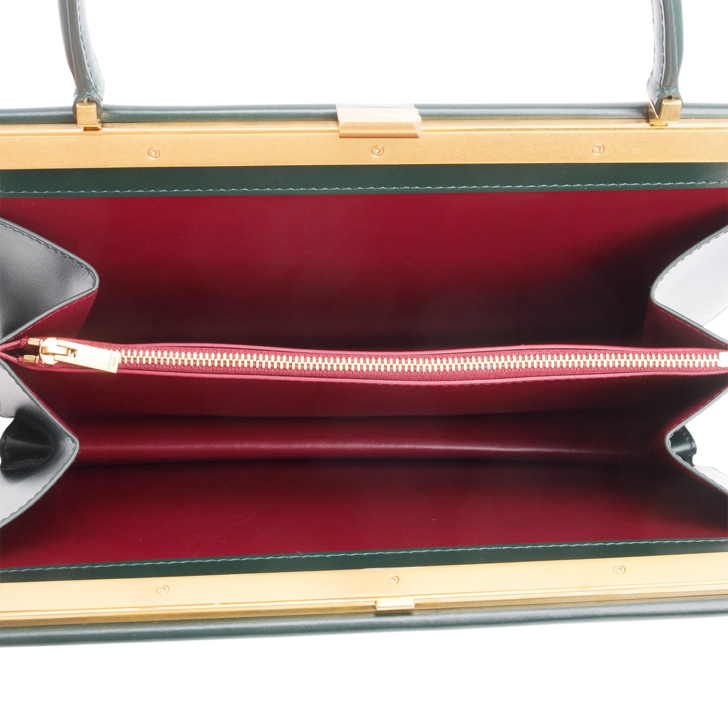 Celine Green Leather Clasp Medium Bag