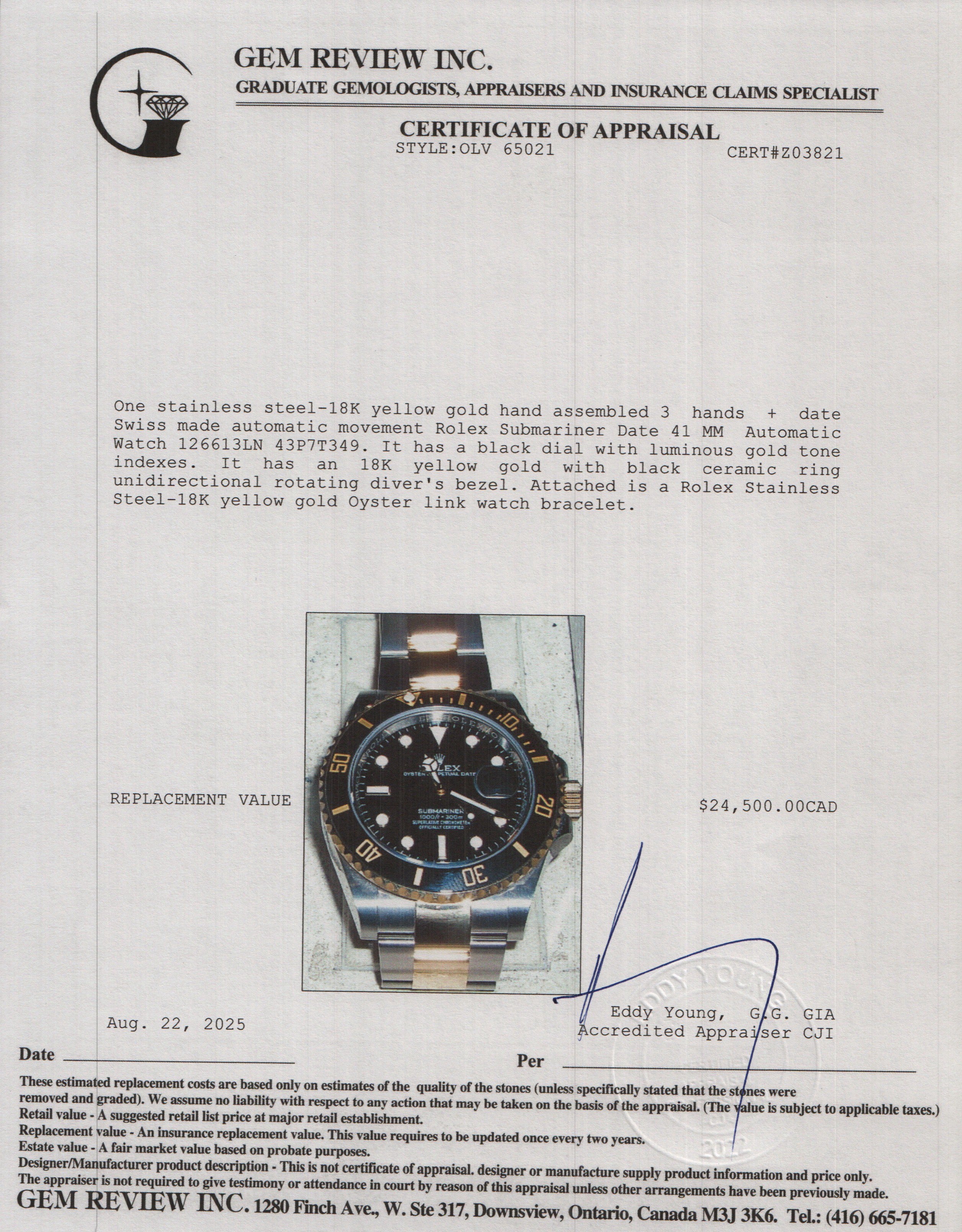 Rolex 2025 Stainless Steel & 18k Yellow Gold Submariner Date 41 MM Automatic Watch 126613LN w/ Box & Papers