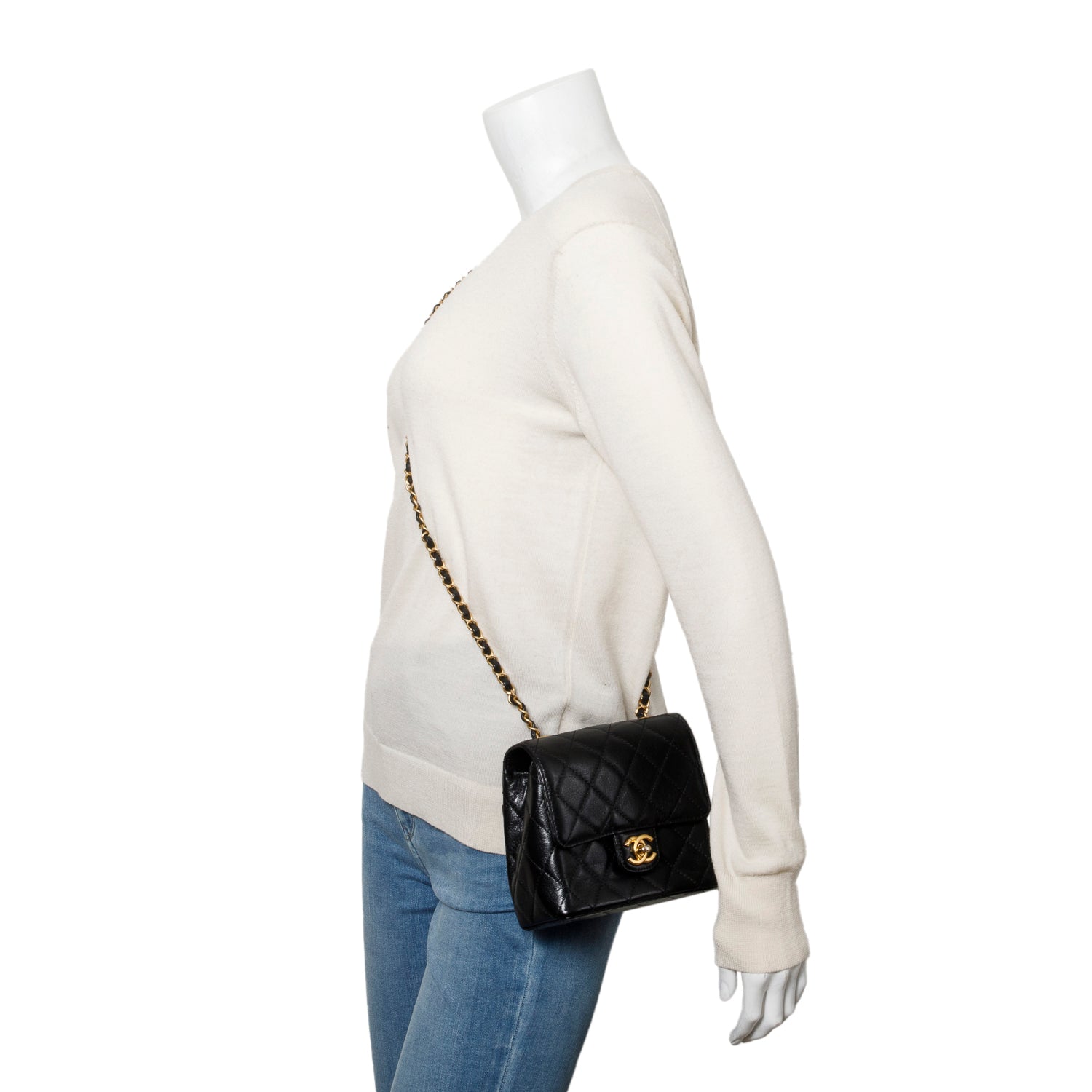 Chanel 2022 Black Goatskin Retro Classic Mini Square Flap Bag w/ Box & Receipt