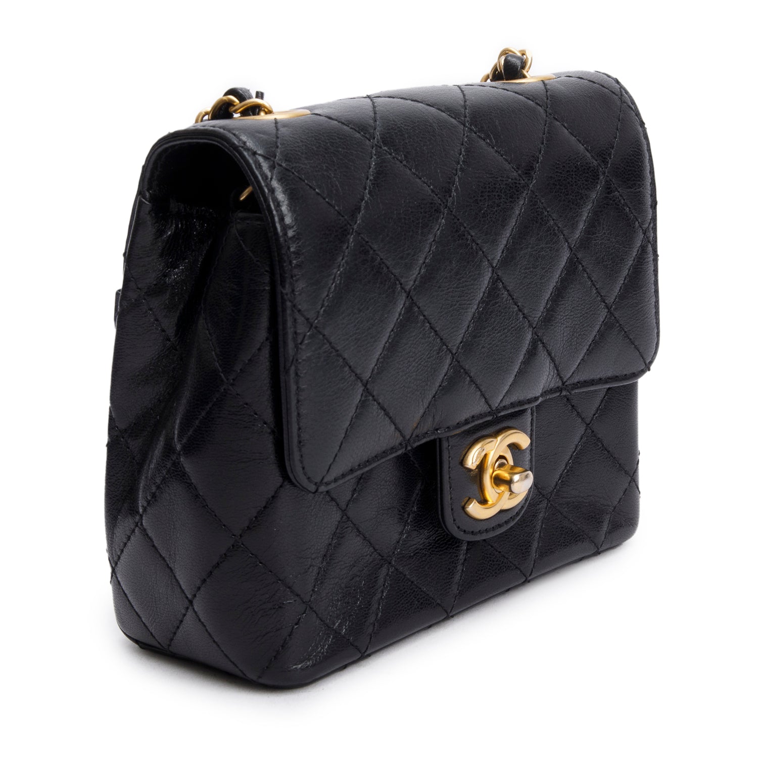 Chanel 2022 Black Goatskin Retro Classic Mini Square Flap Bag w/ Box & Receipt