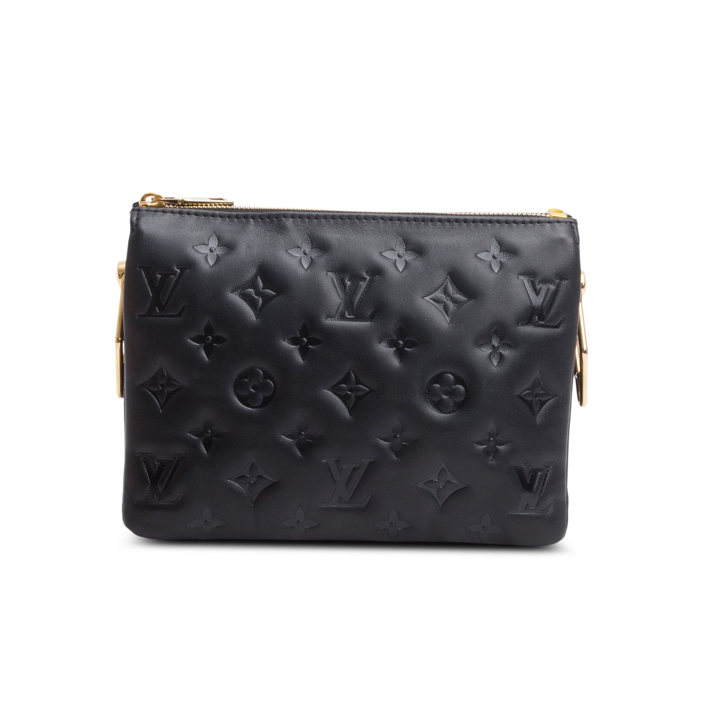 Louis Vuitton Black Lambskin Embossed Monogram Coussin BB w/ Box & Straps