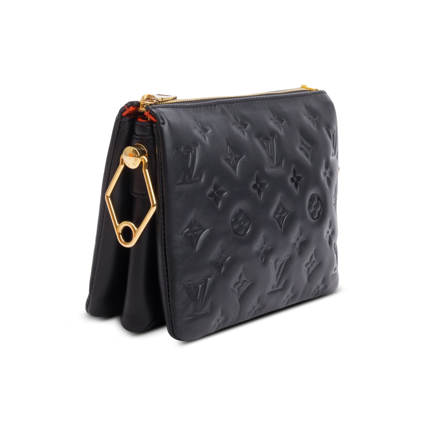 Louis Vuitton Black Lambskin Embossed Monogram Coussin BB w/ Box & Straps