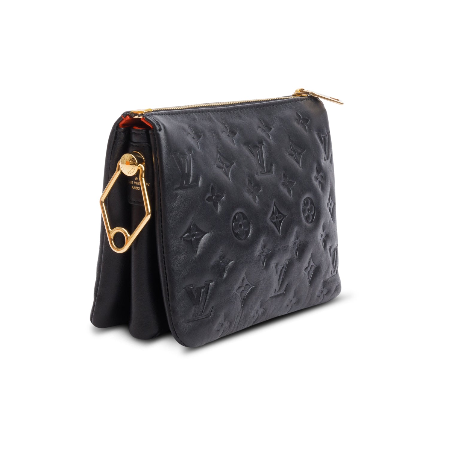 Louis Vuitton Black Lambskin Embossed Monogram Coussin BB w/ Box & Straps