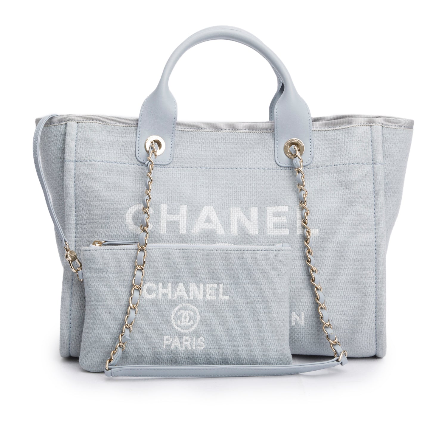 Chanel Blue Mixed Fibers Small Deauville Tote w/ Pouch & Box