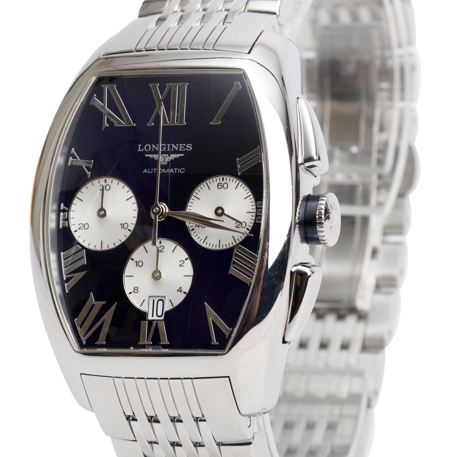 Longines Stainless Steel Evidenza Chronograph Automatic Watch Blue Dial w/ Box & Papers