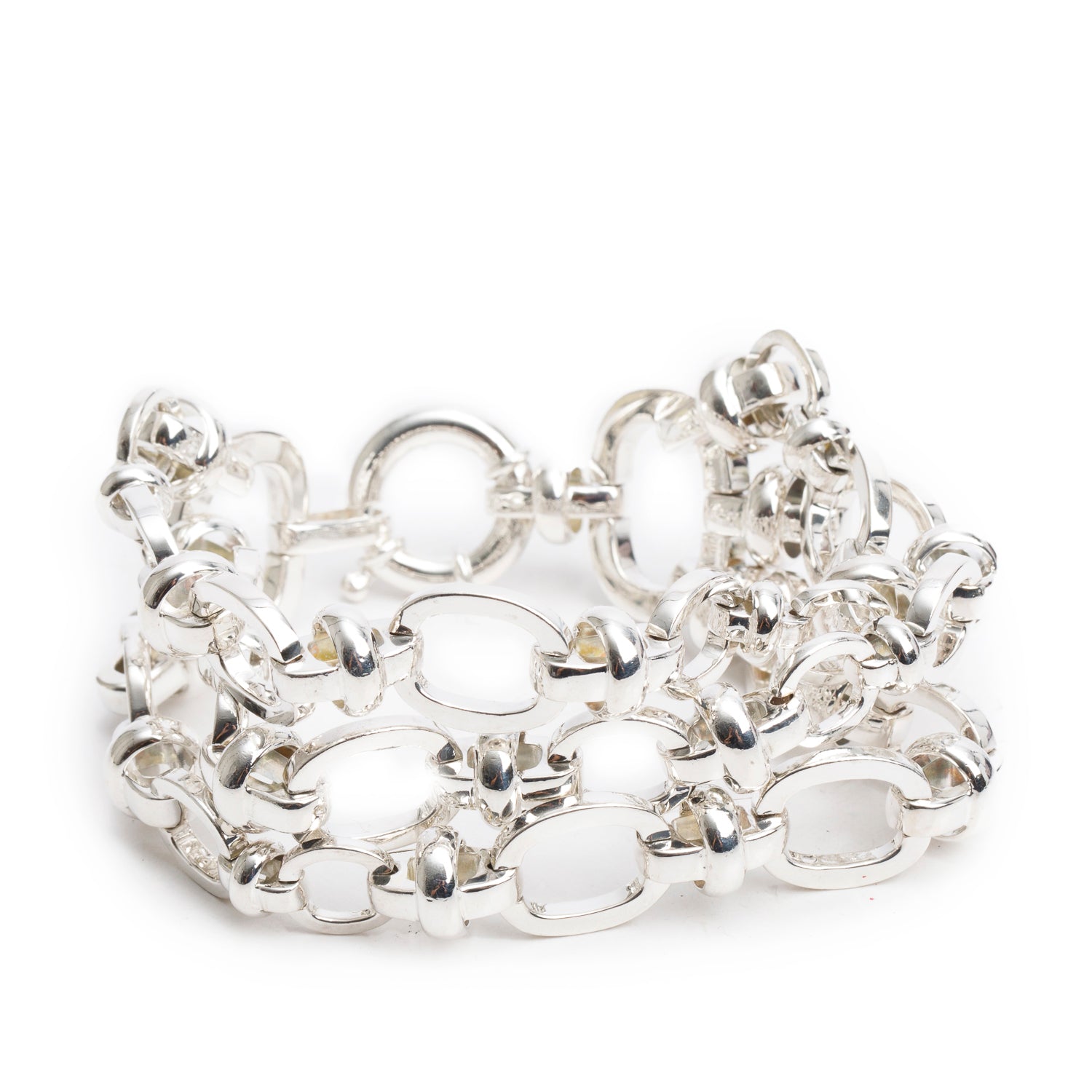 Links of London Sterling Silver Three Row Brit Lines Bracelet w/ Box