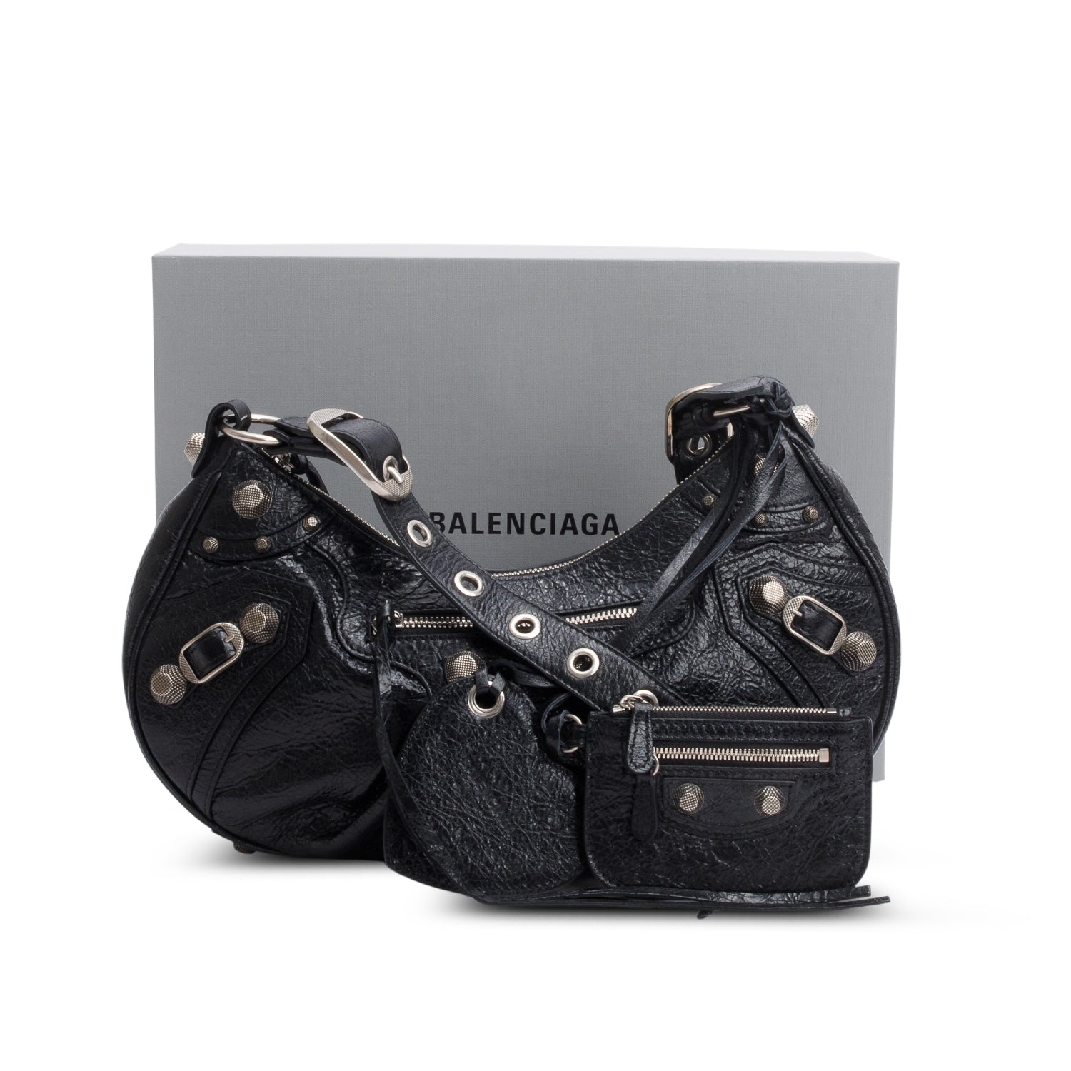 Balenciaga Black Arena Leather Le Cagole Small Shoulder Bag w/ Box